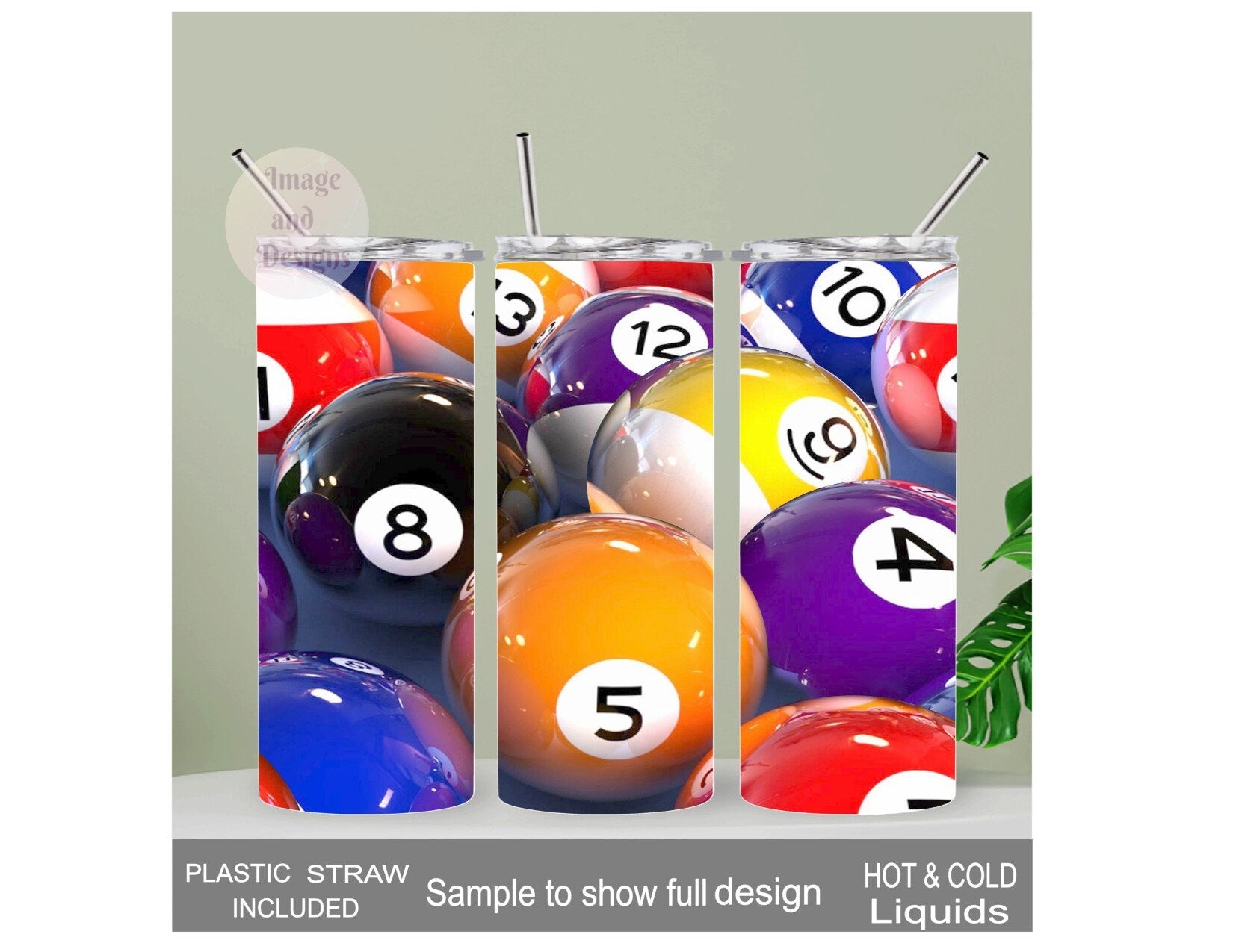Stylish Pool Ball Tumbler 20oz With Reusable Straw, Can Be Personalized