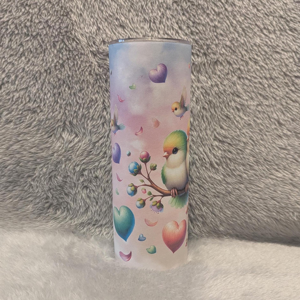 Pretty Lovebird Tumbler 20oz With Reusable Straw, Can Be Personalized