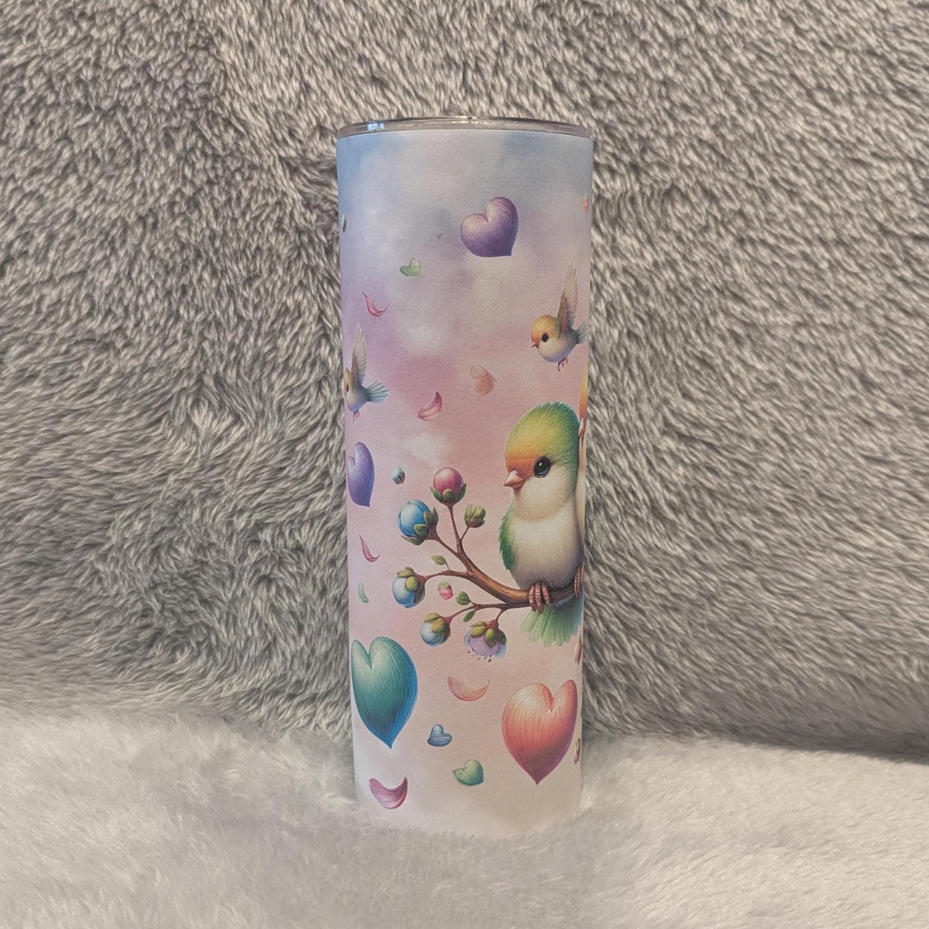 Pretty Lovebird Tumbler 20oz With Reusable Straw, Can Be Personalized