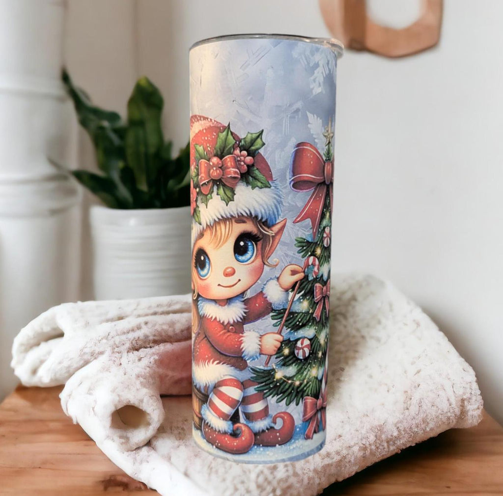 Christmas Elf Tumbler 20oz With Reusable Straw, Can Be Personalized