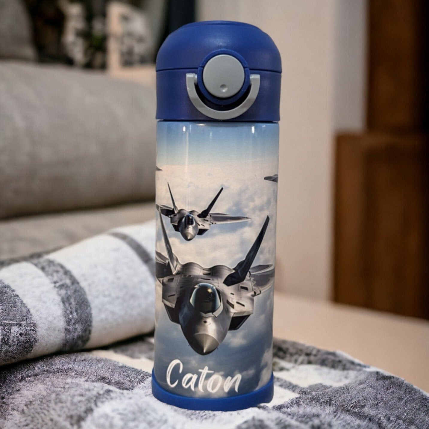 Kids Jet Water Bottle 12oz With Reusable Straw Can Be Personalized