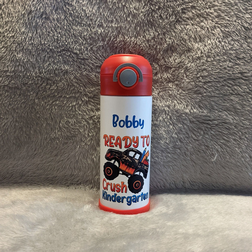Kids School Water Bottle 12oz With Reusable Straw Can Be Personalized