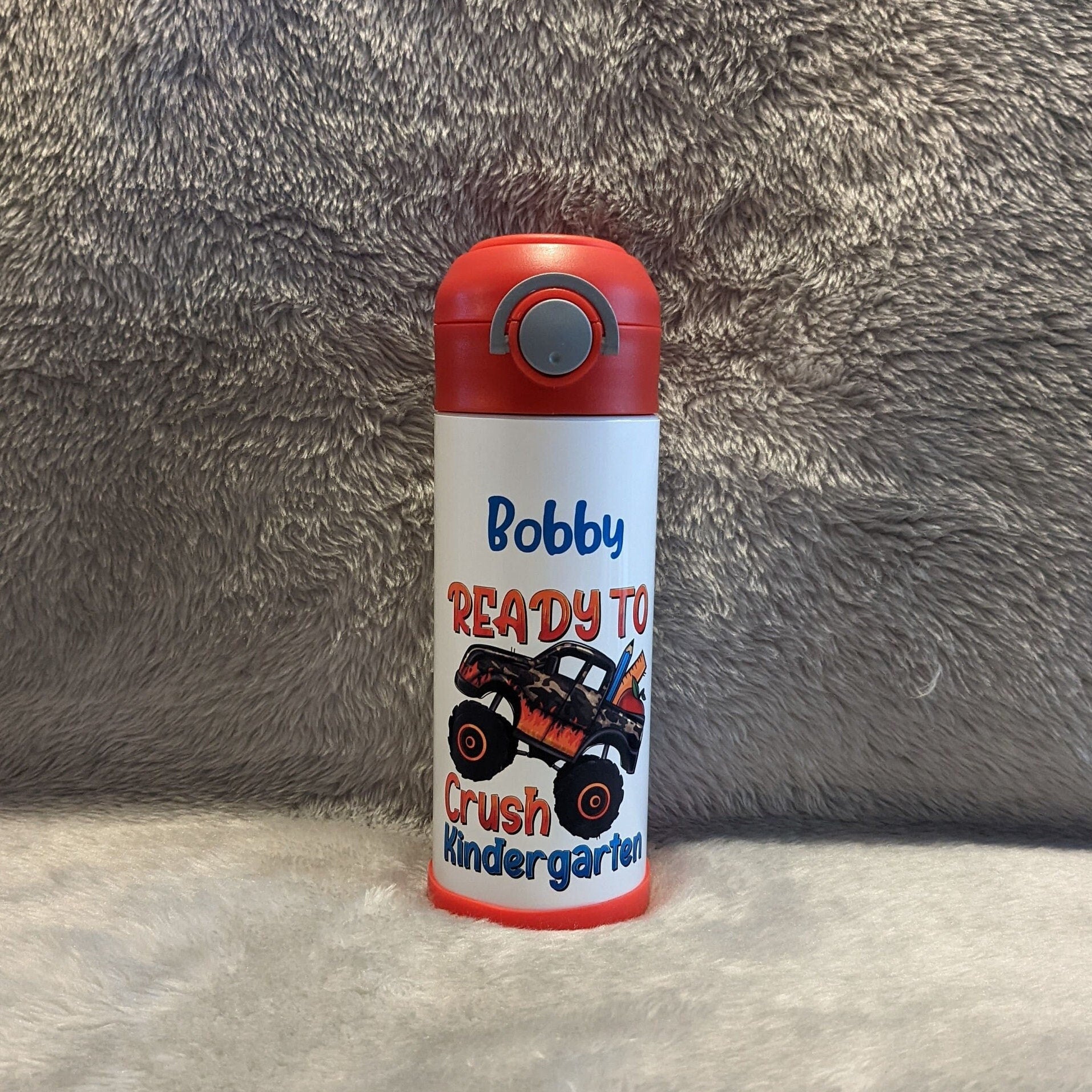 Kids School Water Bottle 12oz With Reusable Straw Can Be Personalized