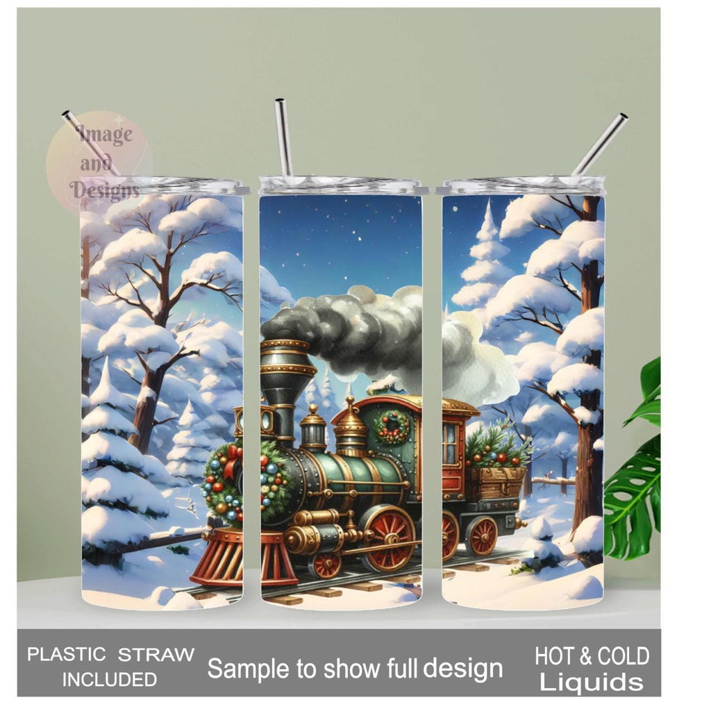Christmas Train Tumbler 20oz With Reusable Straw, Can Be Personalized