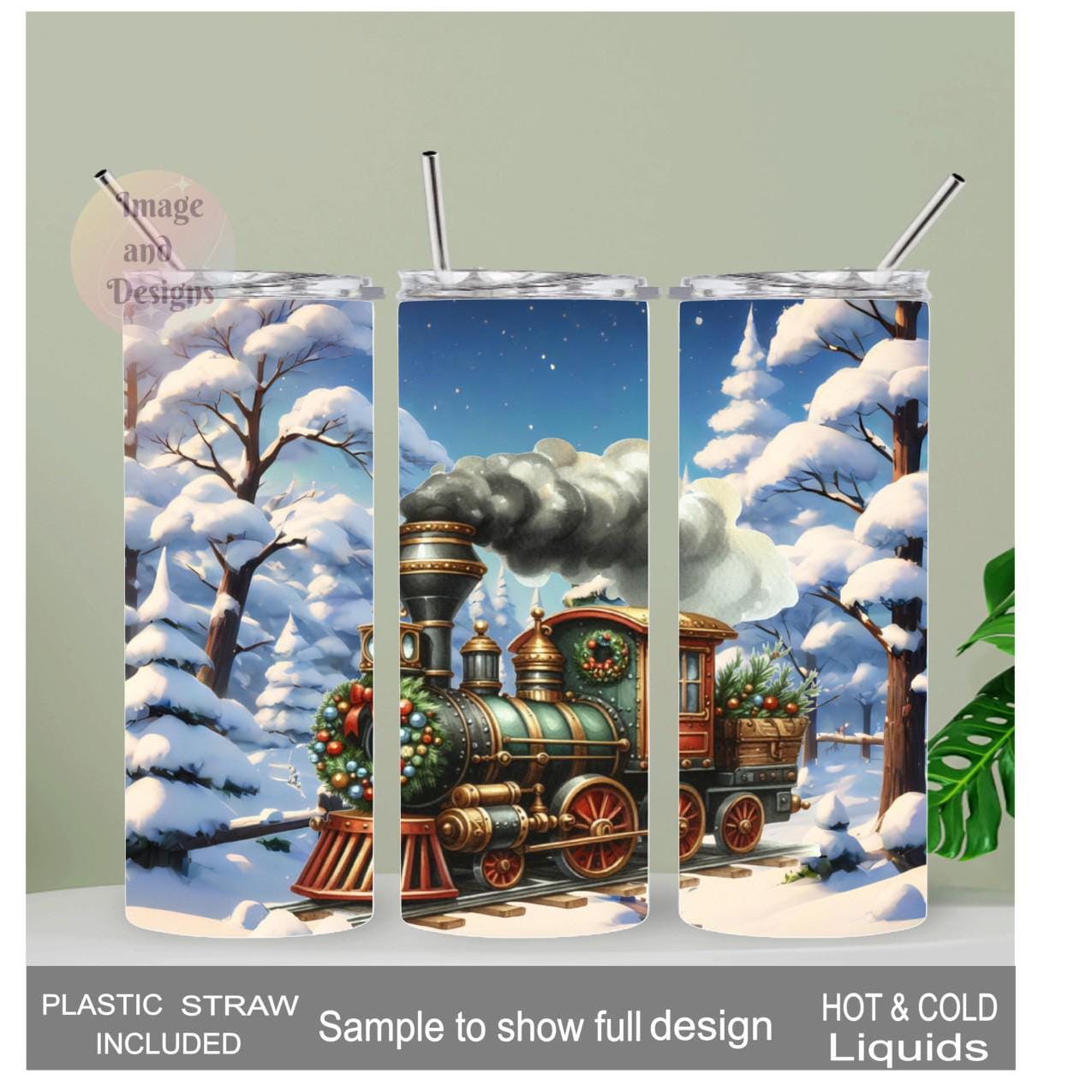 Christmas Train Tumbler 20oz With Reusable Straw, Can Be Personalized