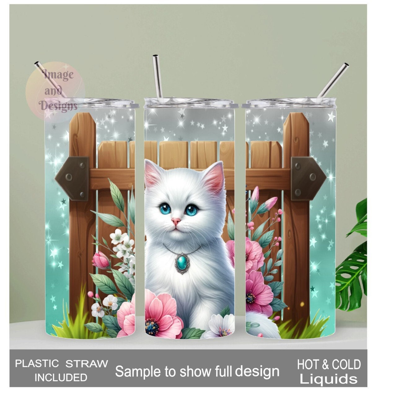 Pretty Cat Tumbler 20oz With Reusable Straw, Can Be Personalized