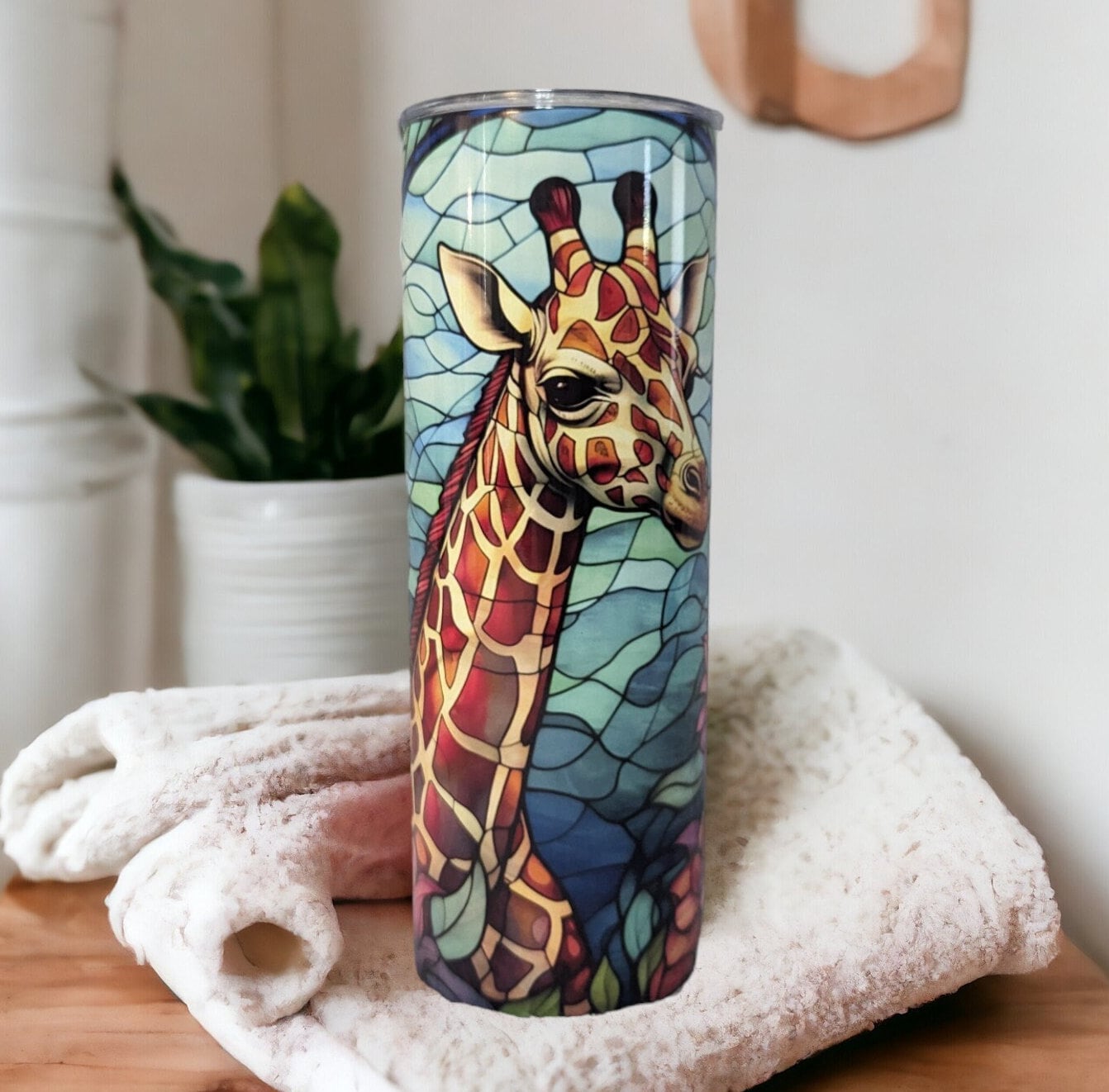 Giraffe Tumbler with A Stained Glass Design 20oz With Reusable Straw, Can Be Personalized