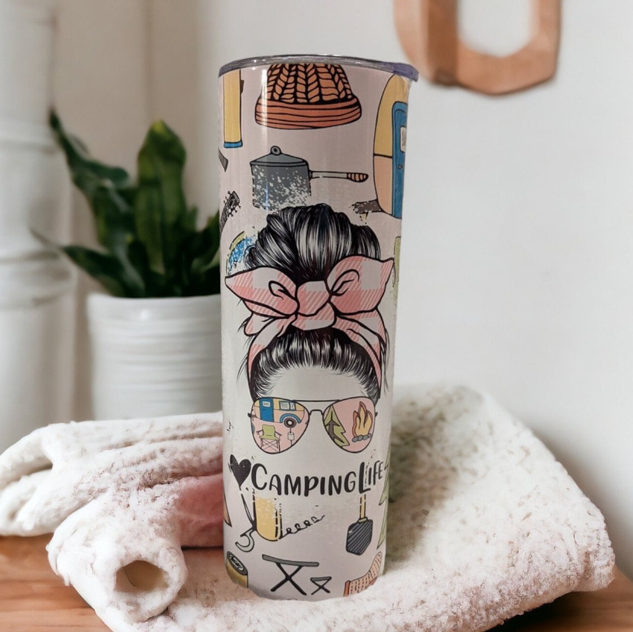 Camping Tumbler 20oz With Reusable Straw, Can Be Personalized