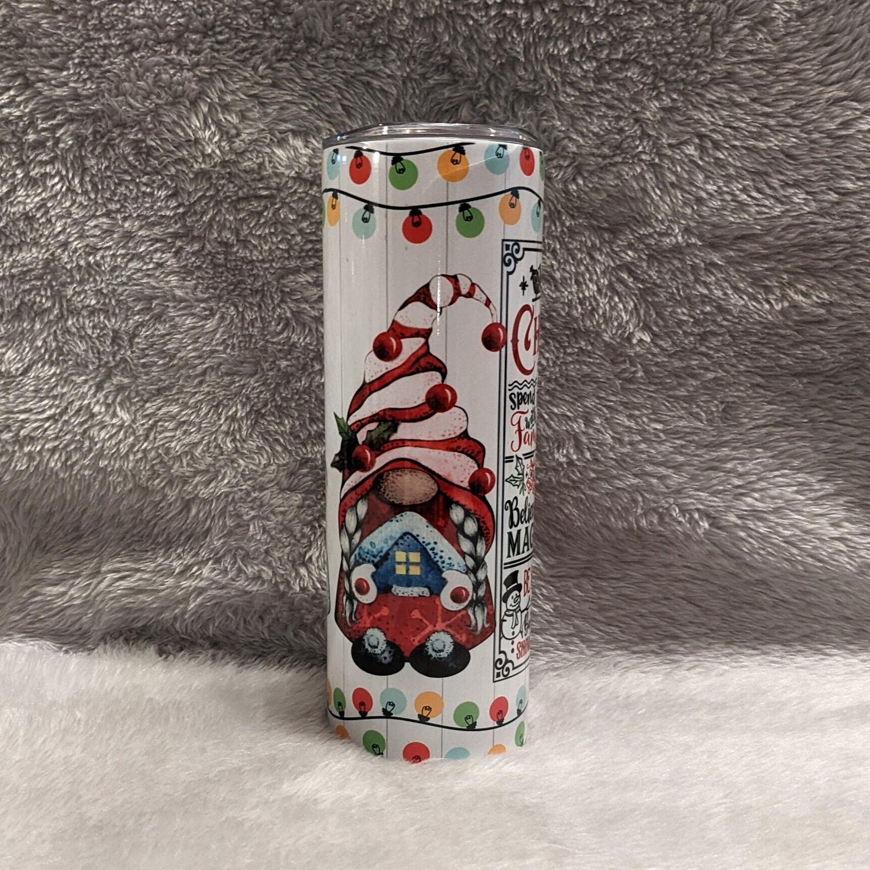 Christmas Rules Gnome Tumbler 20oz With Reusable Straw