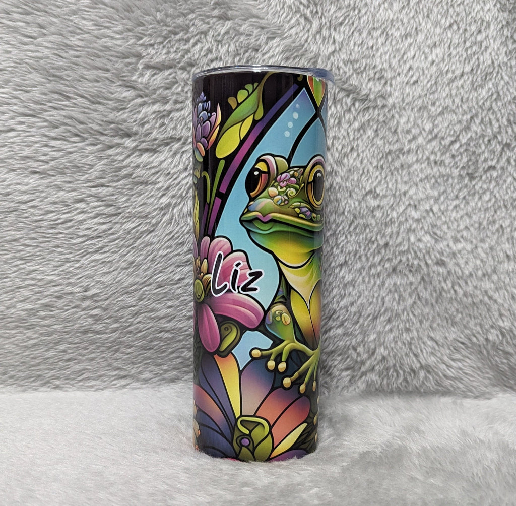 Frog Tumbler With Stained Glass Design 20oz With Reusable Straw, Can Be Personalized