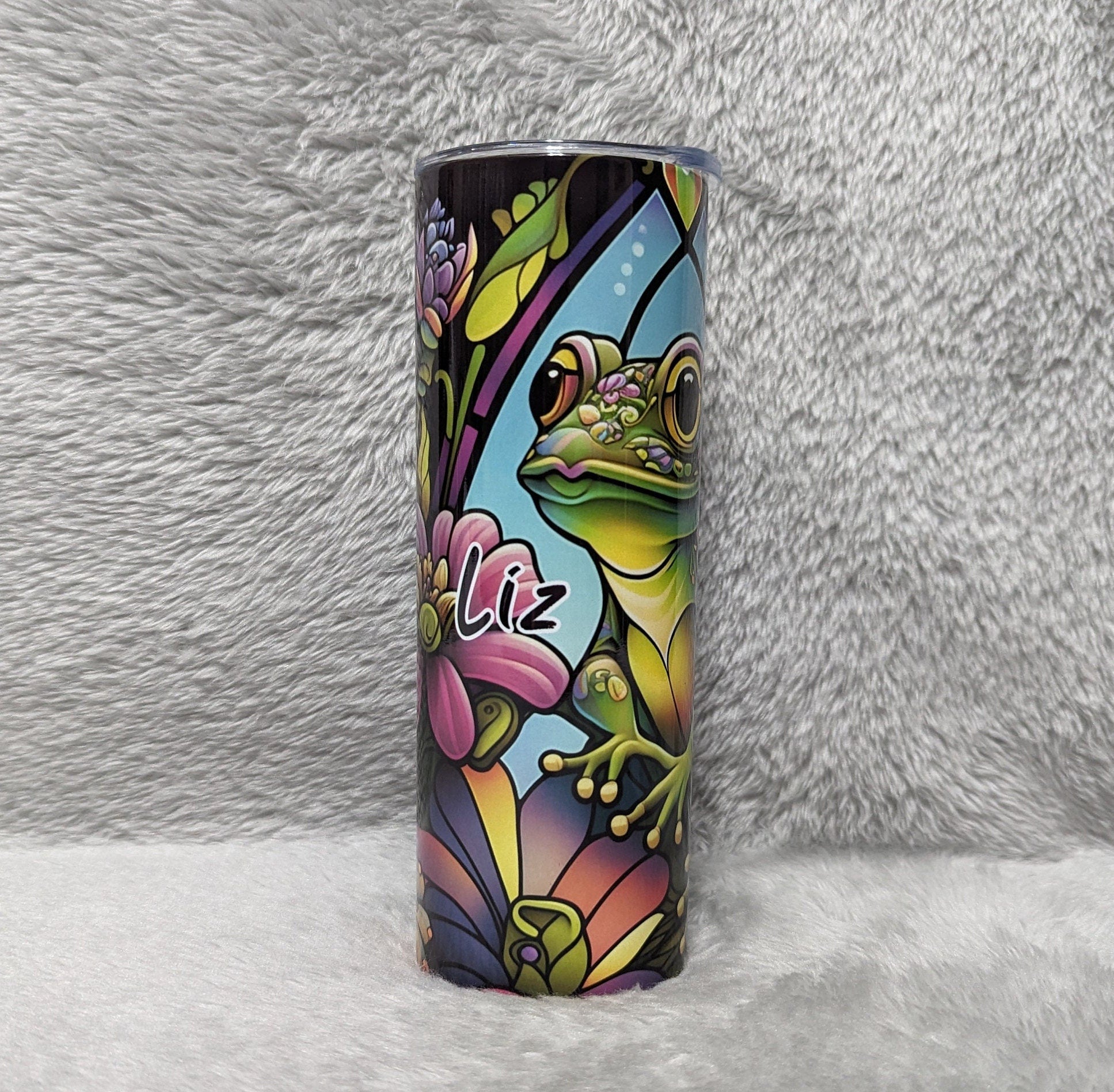 Frog Tumbler With Stained Glass Design 20oz With Reusable Straw, Can Be Personalized