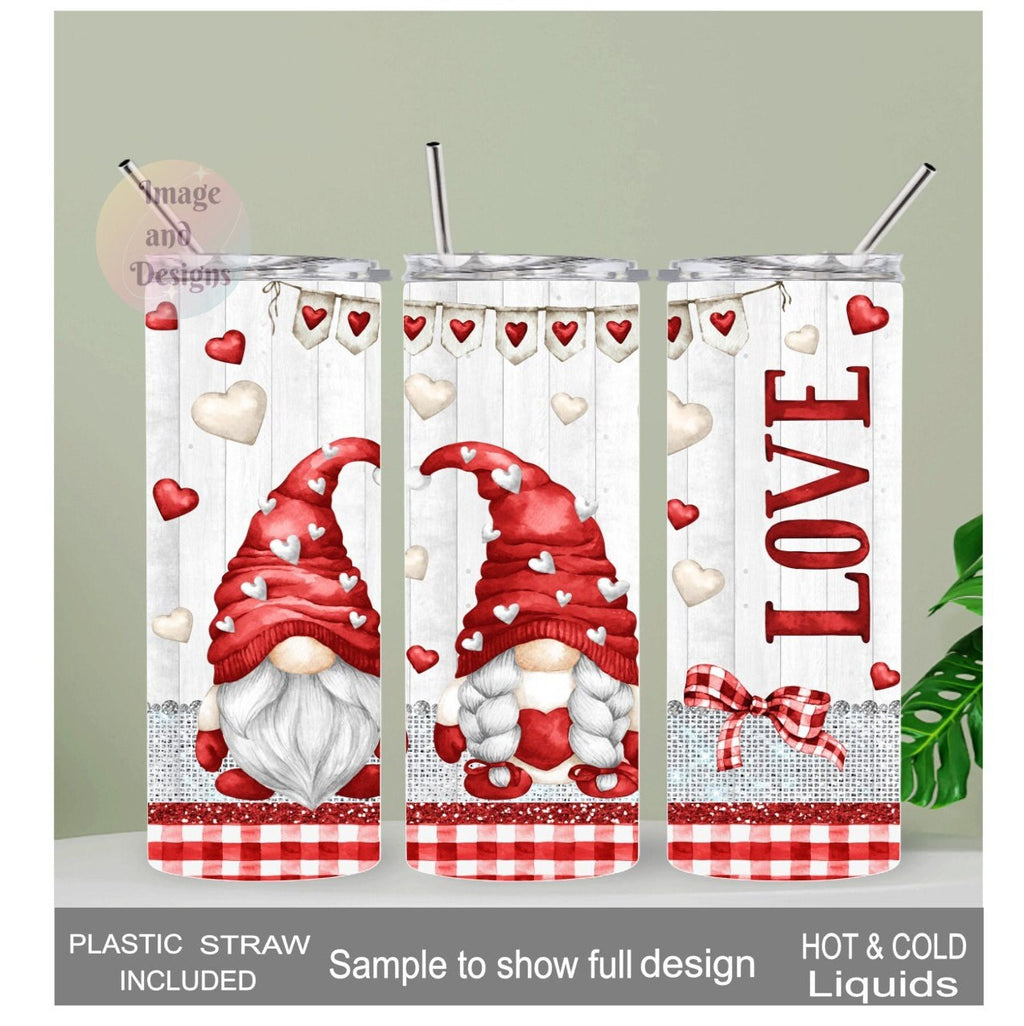 Pretty Gnome Tumbler With Gnomes and The Word LOVE 20oz With Reusable Straw, Can Be Personalized