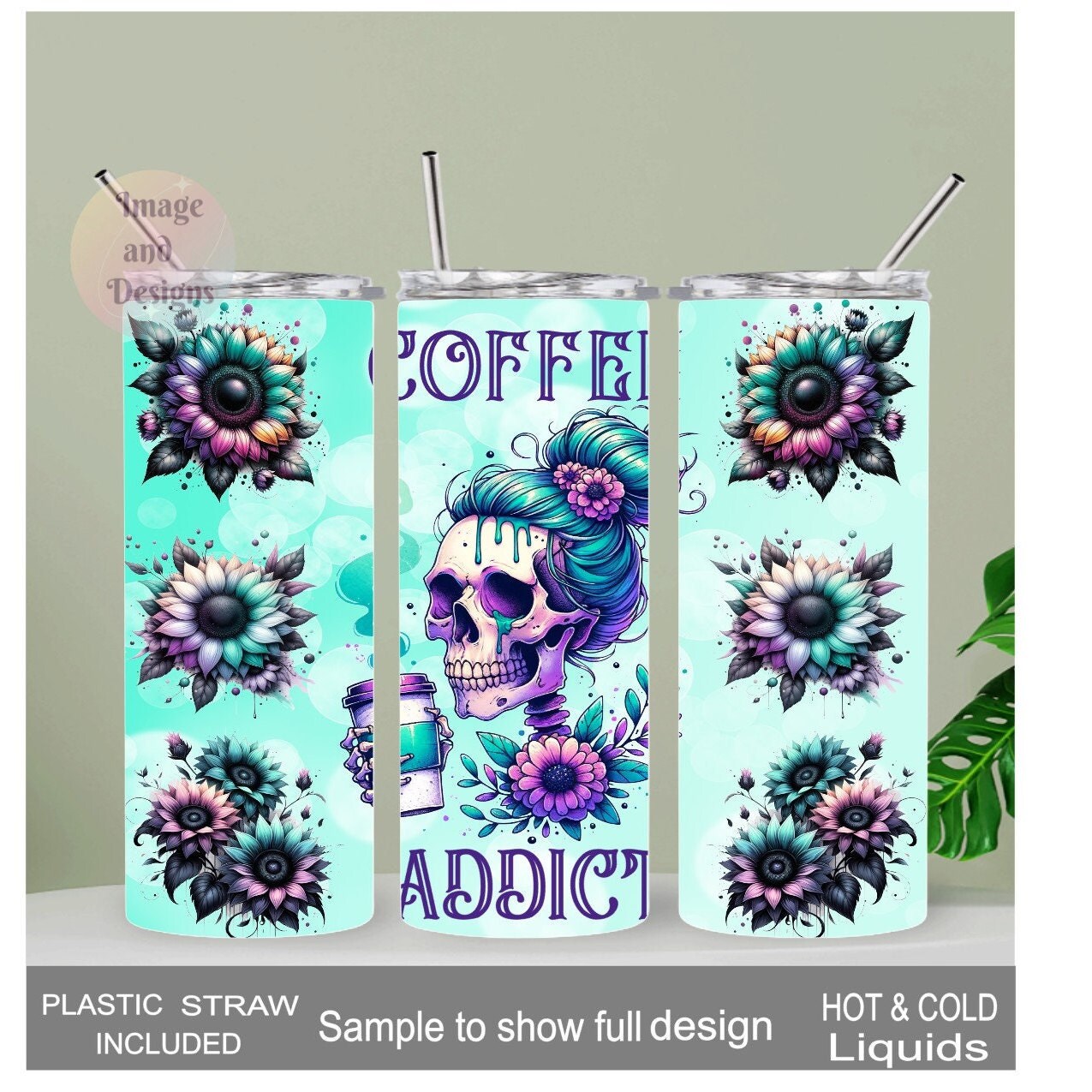Coffee Addict Skeleton Girl Tumbler 20oz With Reusable Straw, Can Be Personalized