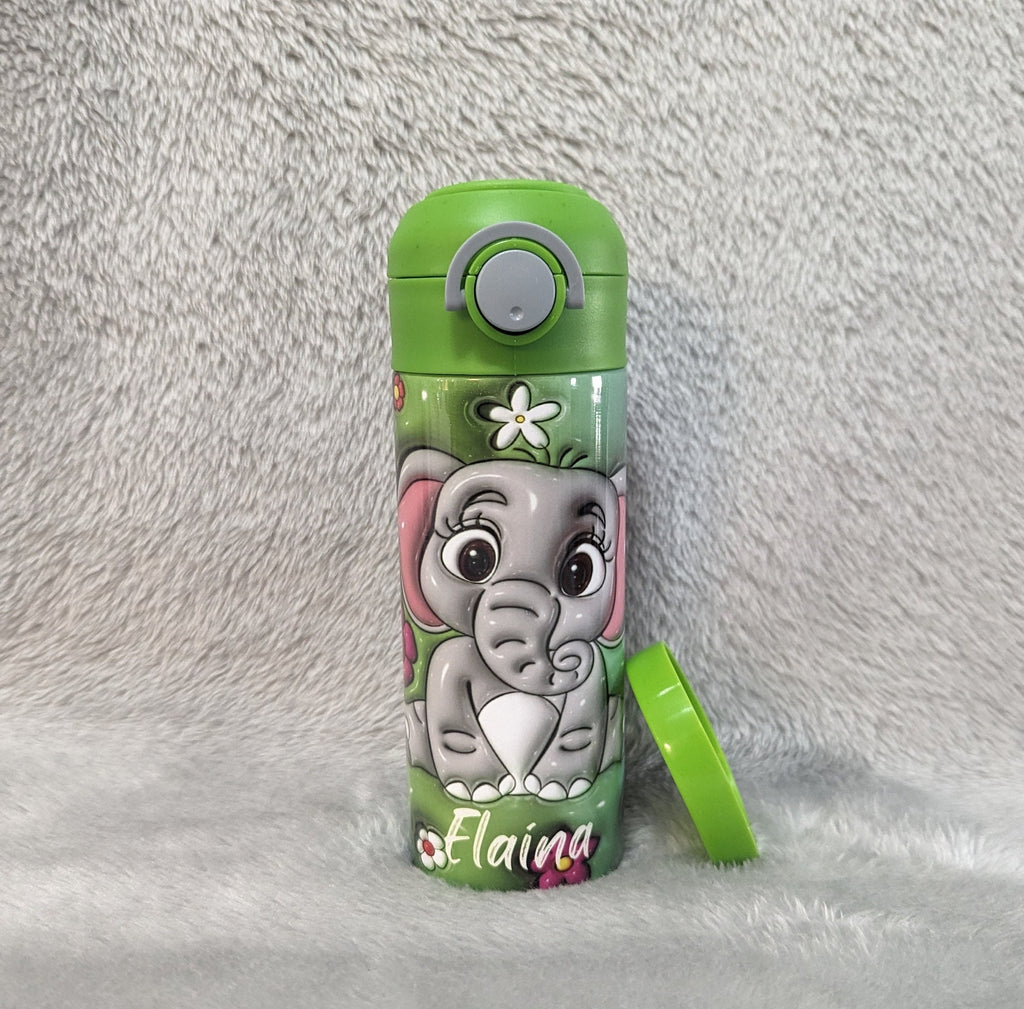 Adorable Kids Elephant Water Bottle 12oz With Reusable Straw Can Be Personalized
