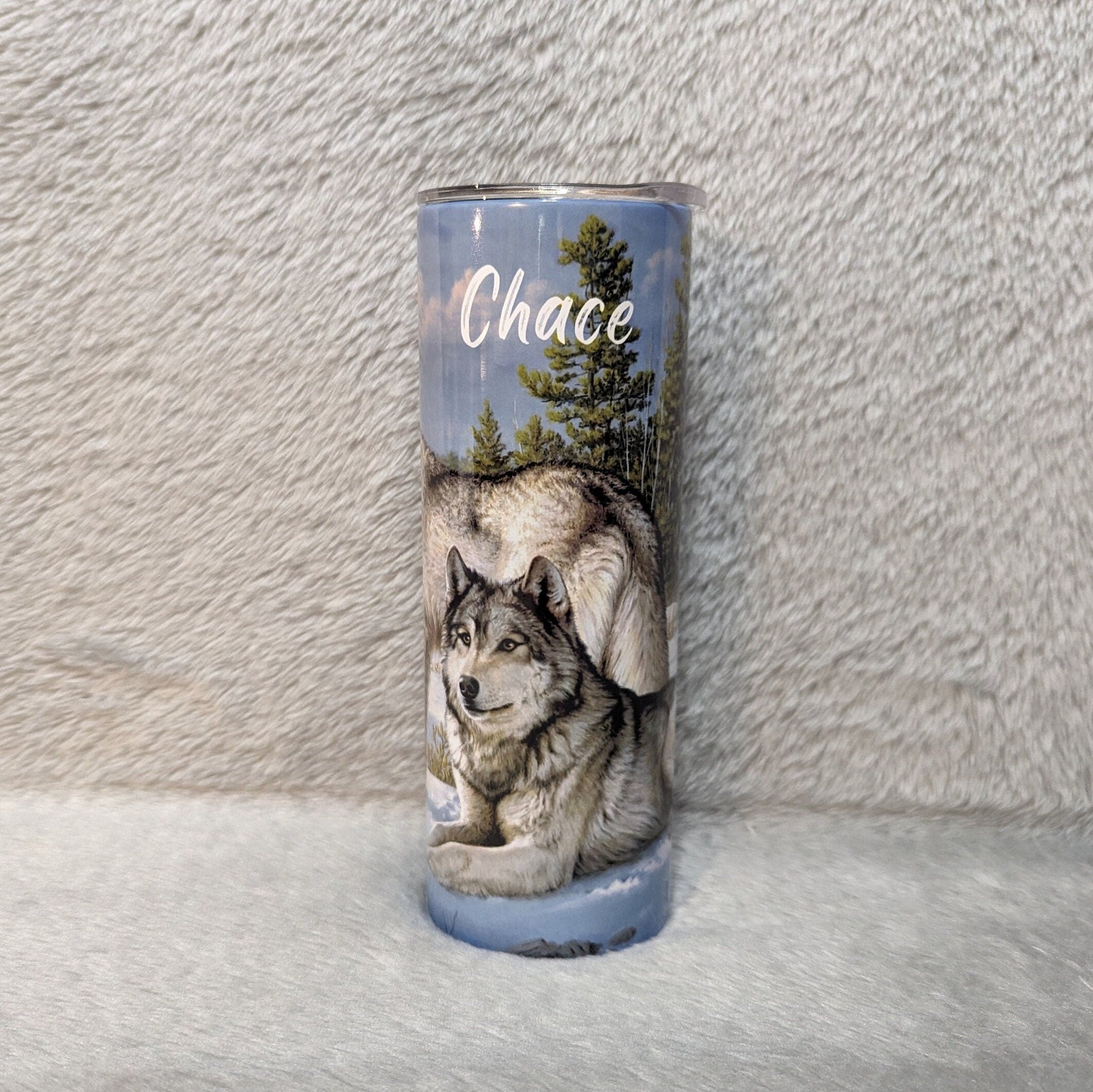 Winter Wolf Tumbler 20oz With Reusable Straw, Can Be Personalized