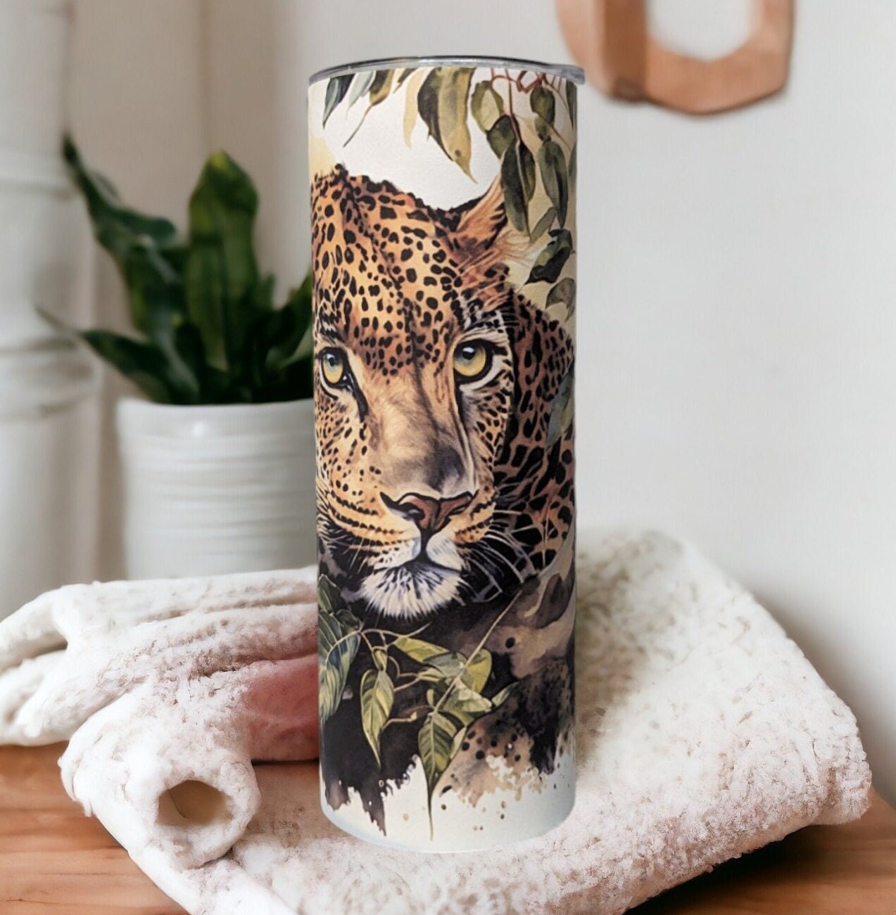 Beautiful Leopard Tumbler 20oz With Reusable Straw, Can Be Personalized
