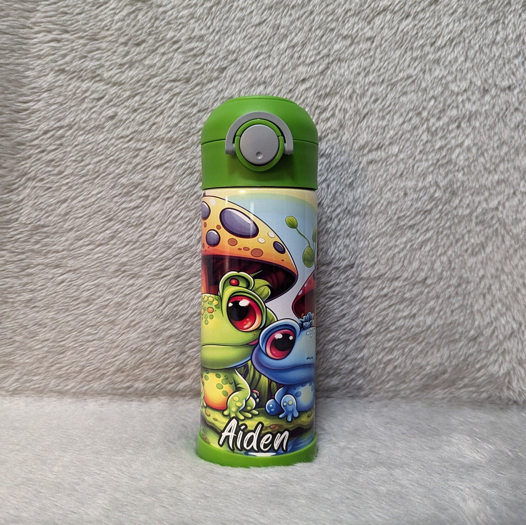 Kids Frog Water Bottle 12oz With Reusable Straw Can Be Personalized