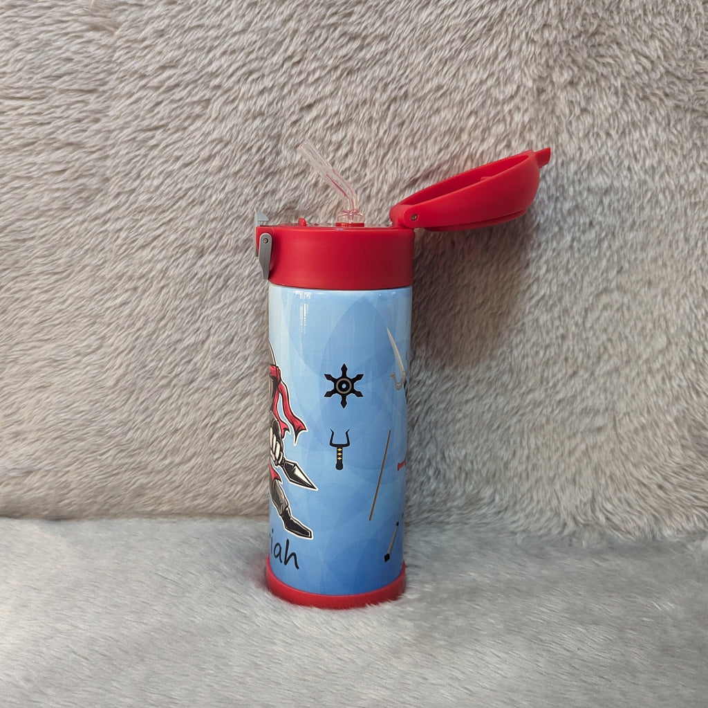 Kids Ninja Water Bottle 12oz With Reusable Straw Can Be Personalized