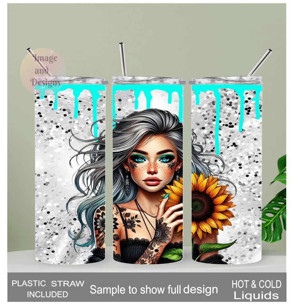 Pretty Sunflower Girl 20oz Tumbler 20oz With Reusable Straw, Can Be Personalized