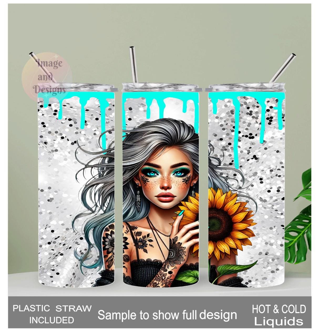 Pretty Sunflower Girl 20oz Tumbler 20oz With Reusable Straw, Can Be Personalized