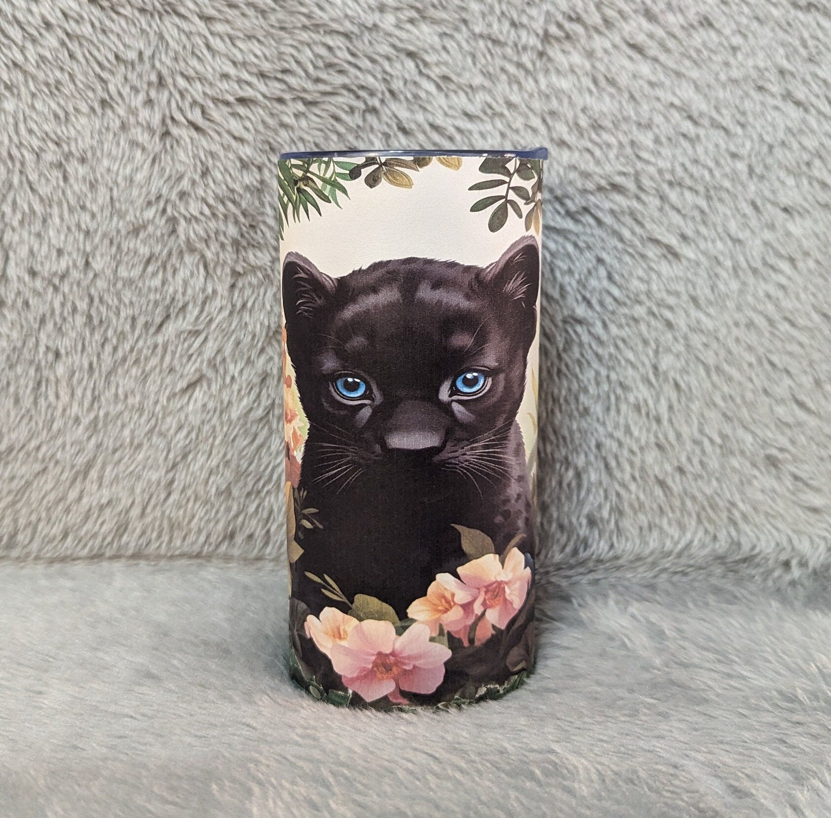 Kids Black Panther Tiger Cub Tumbler 15oz With Reusable Straw, Can Be Personalized