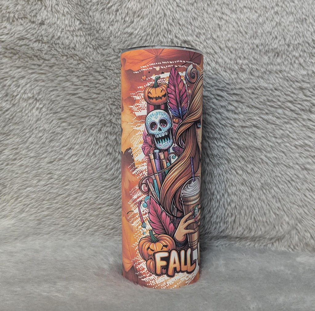 Fall Vibes Girl Tumbler 20oz With Reusable Straw, Can Be Personalized