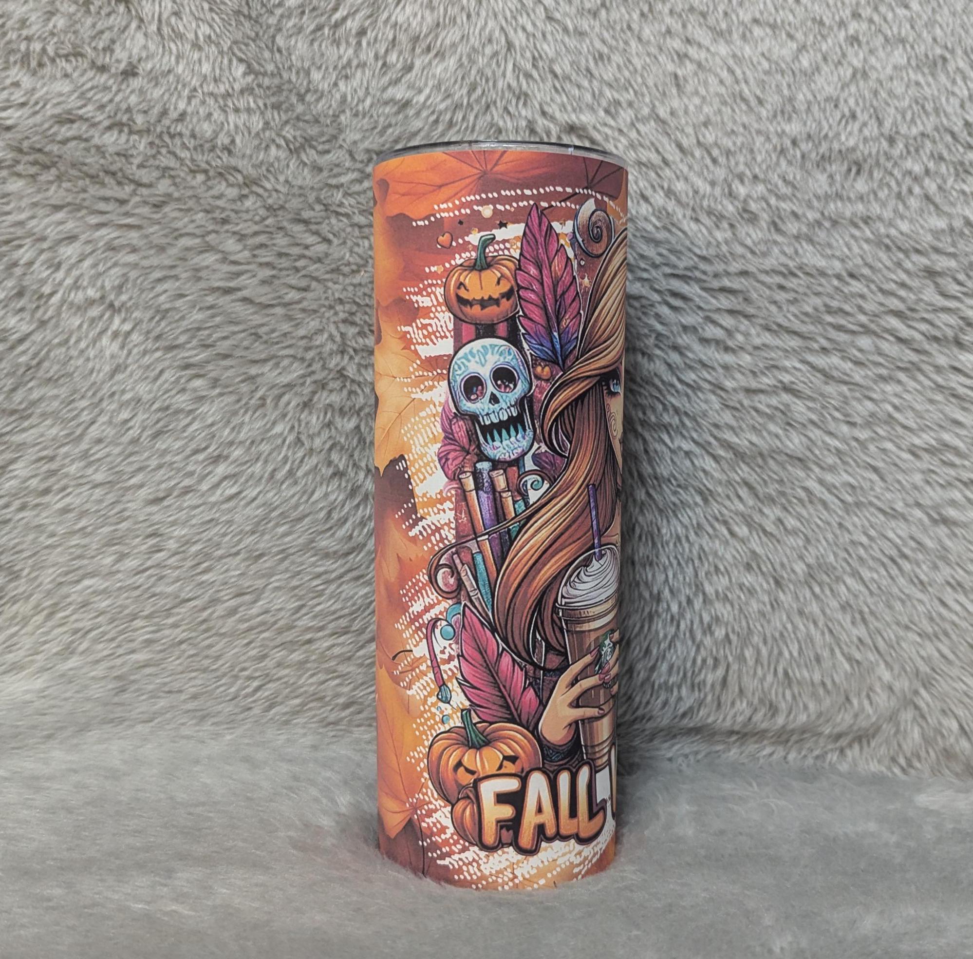 Fall Vibes Girl Tumbler 20oz With Reusable Straw, Can Be Personalized