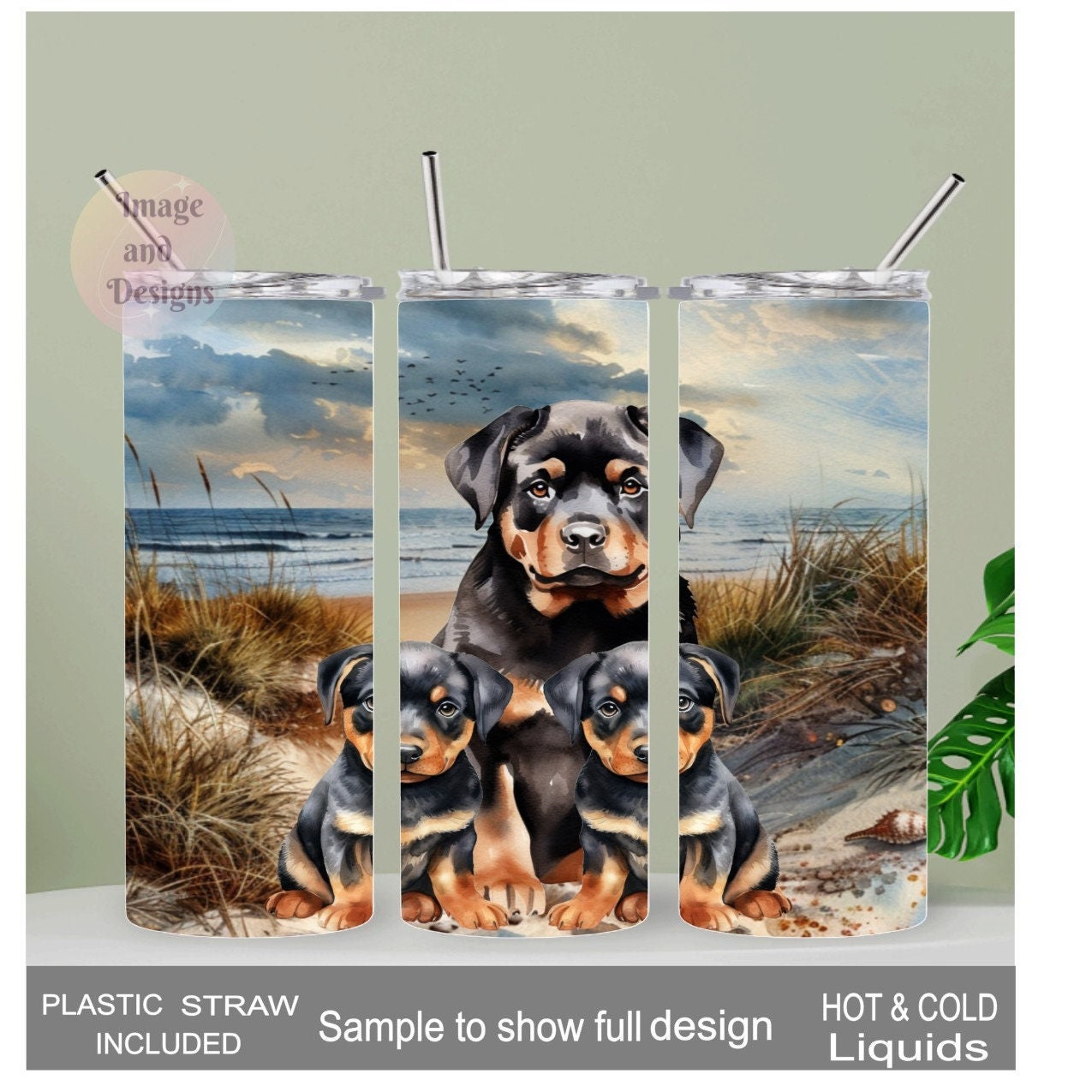 Rottweiler Tumbler 20oz With Reusable Straw, Can Be Personalized