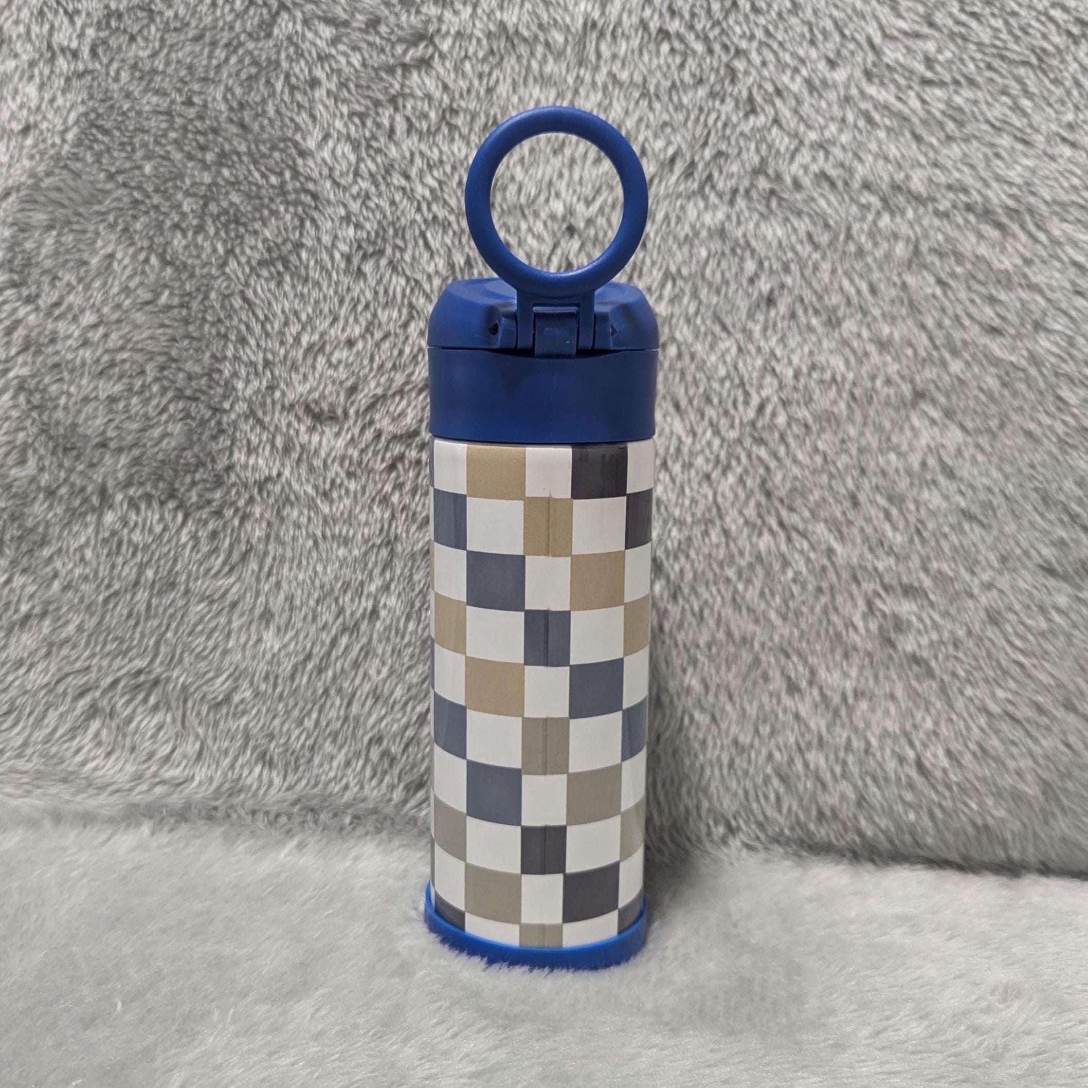 Kids Checkered Water Bottle 12oz With Reusable Straw Can Be Personalized