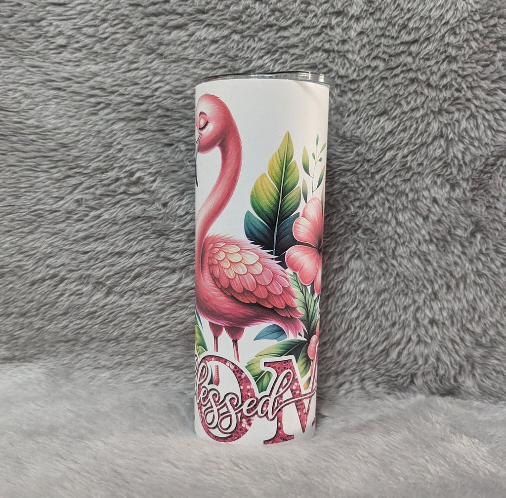 Blessed Mom Flamingo Tumbler 20oz With Reusable Straw