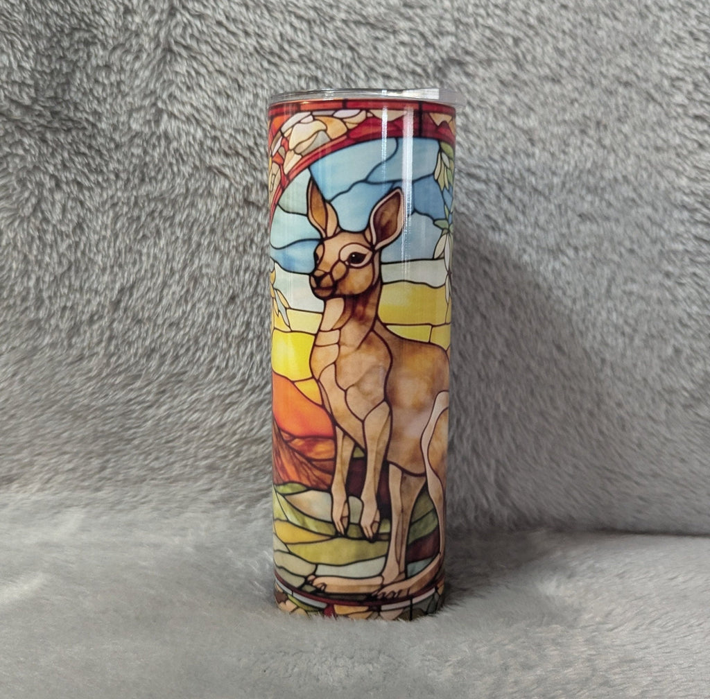 Kangaroo Tumbler with Stained Glass Design 20oz With Reusable Straw, Can Be Personalized