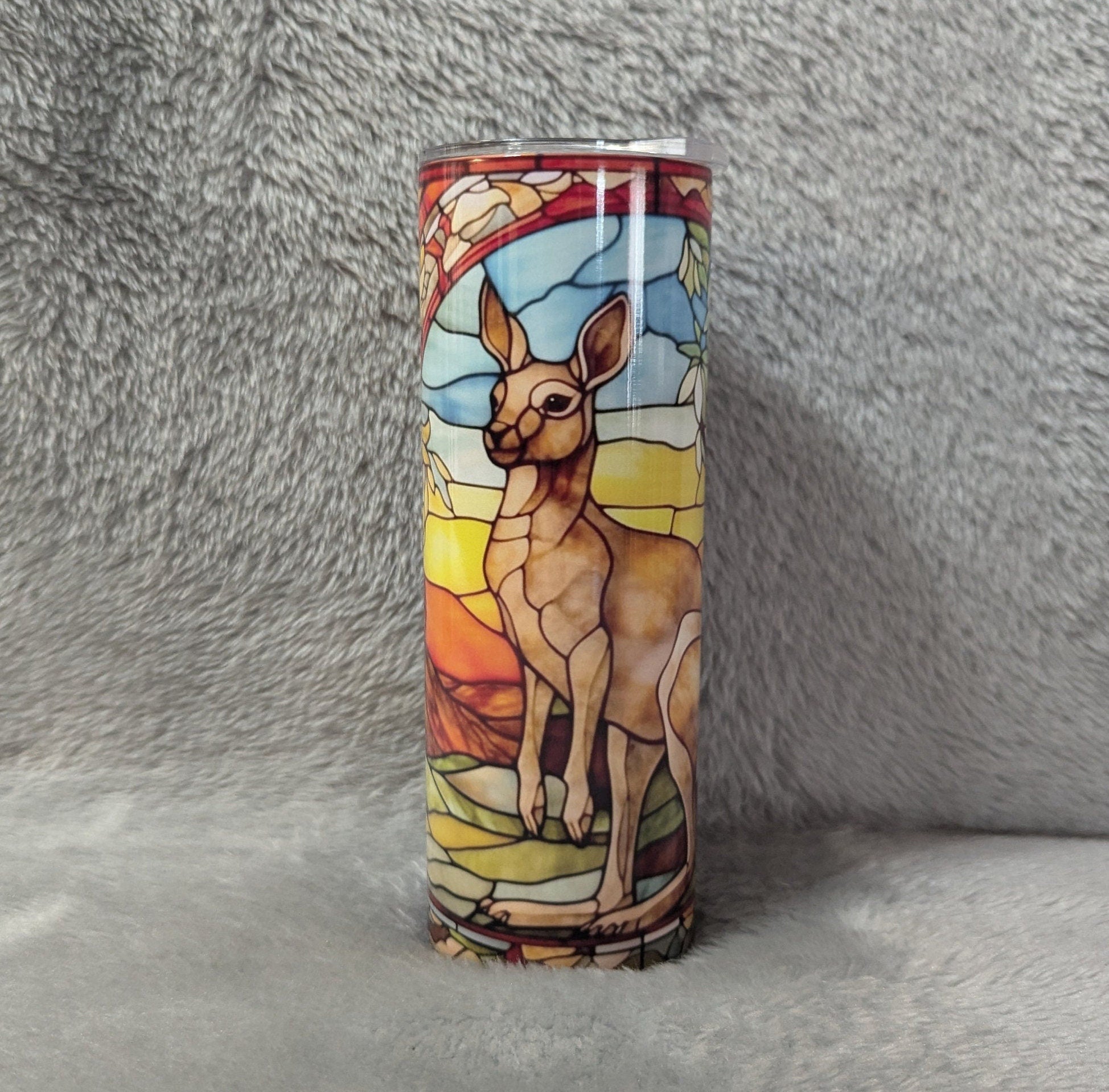 Kangaroo Tumbler with Stained Glass Design 20oz With Reusable Straw, Can Be Personalized
