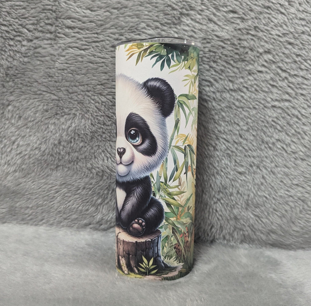 Cute Panda Bear Tumbler 20oz With Reusable Straw, Can Be Personalized