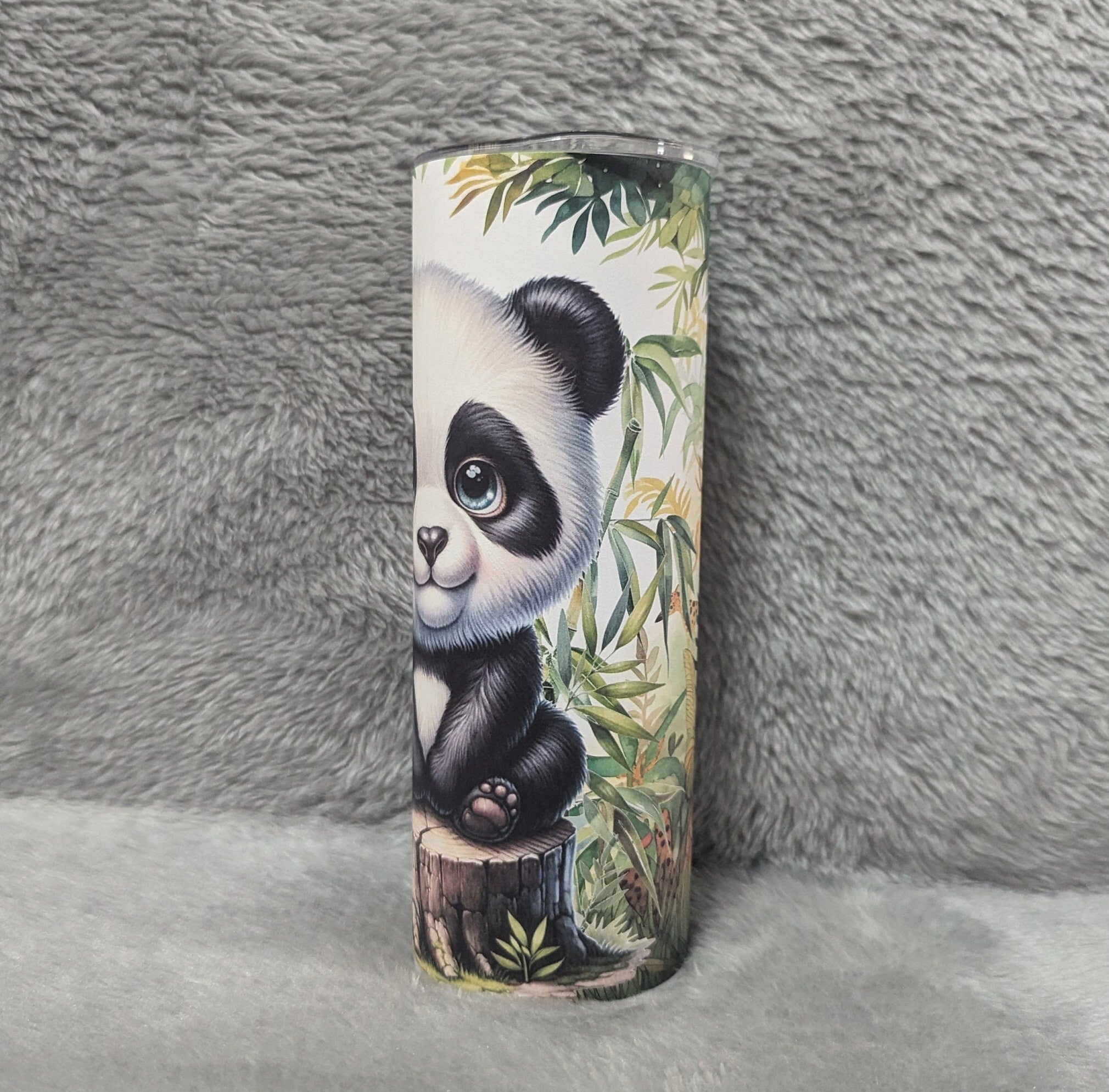 Cute Panda Bear Tumbler 20oz With Reusable Straw, Can Be Personalized