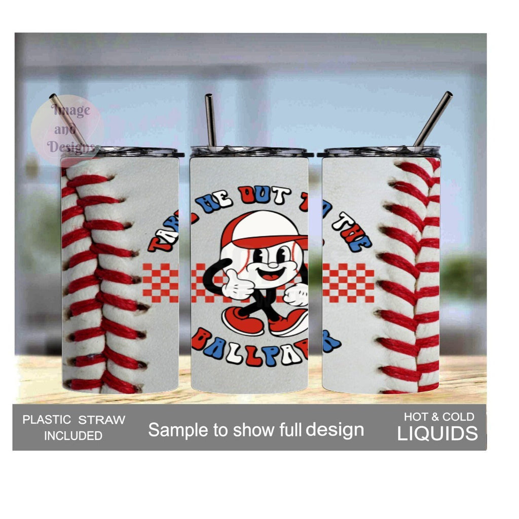 Kids Baseball Tumbler Take Me Out to the Ballpark 15oz With Reusable Straw, Can Be Personalized