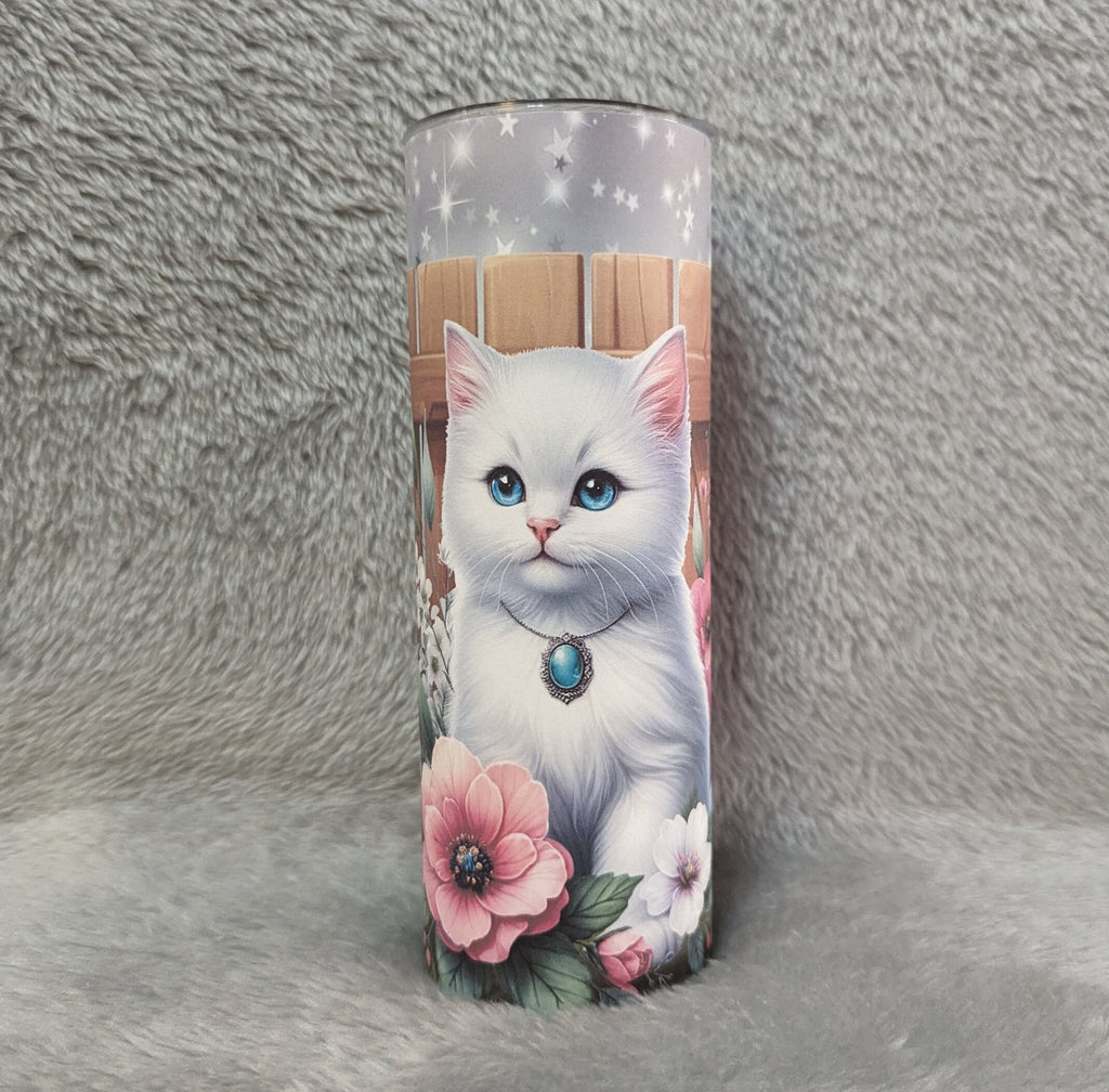 Pretty Cat Tumbler 20oz With Reusable Straw, Can Be Personalized