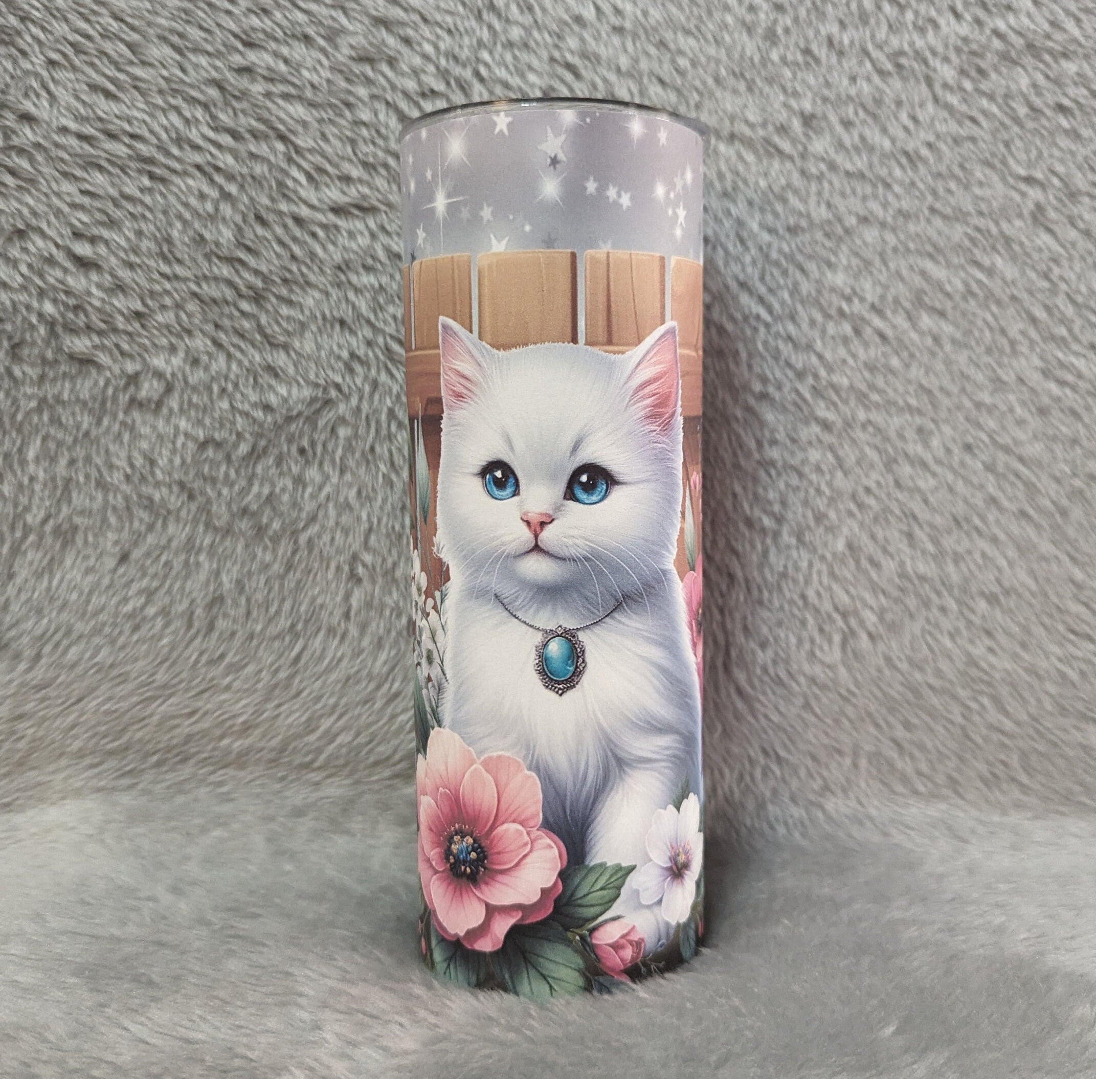 Pretty Cat Tumbler 20oz With Reusable Straw, Can Be Personalized