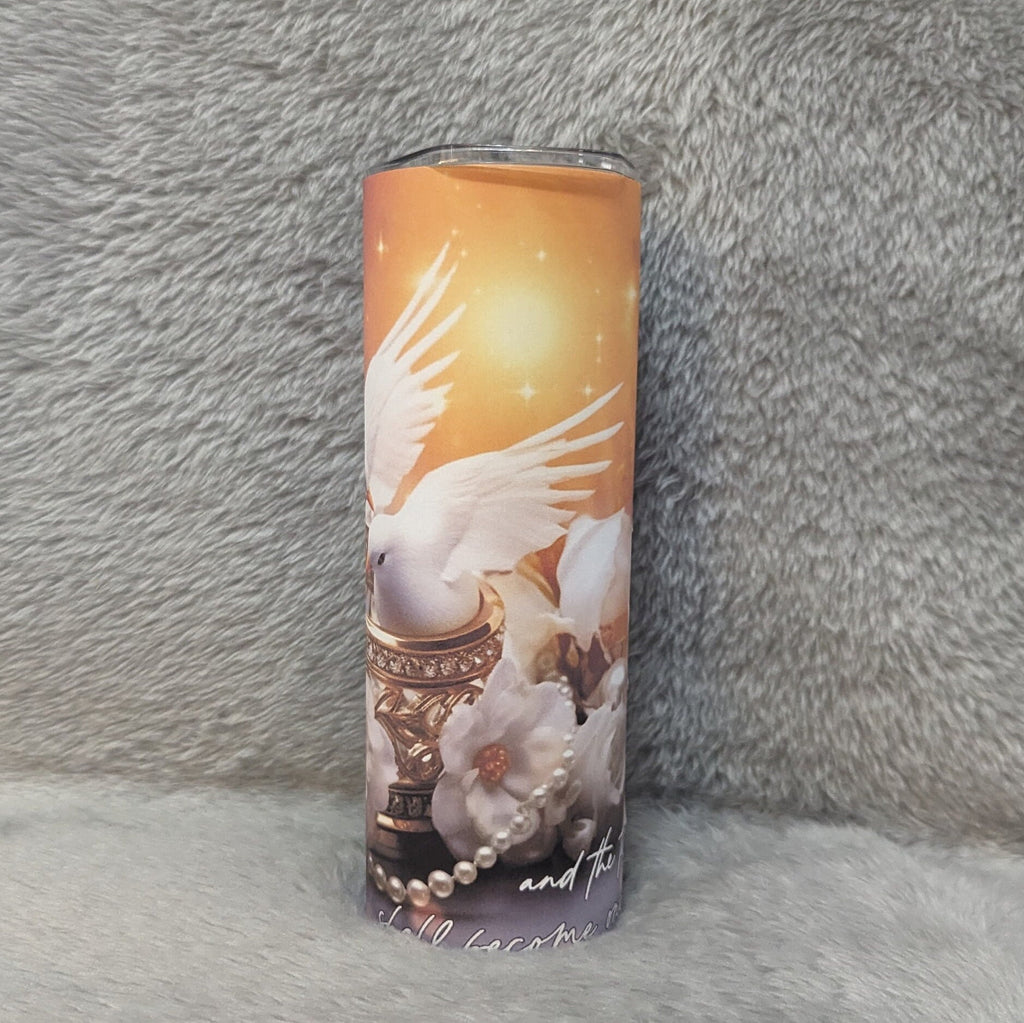 White Doves Wedding Tumbler 20oz With Reusable Straw, Can Be Personalized