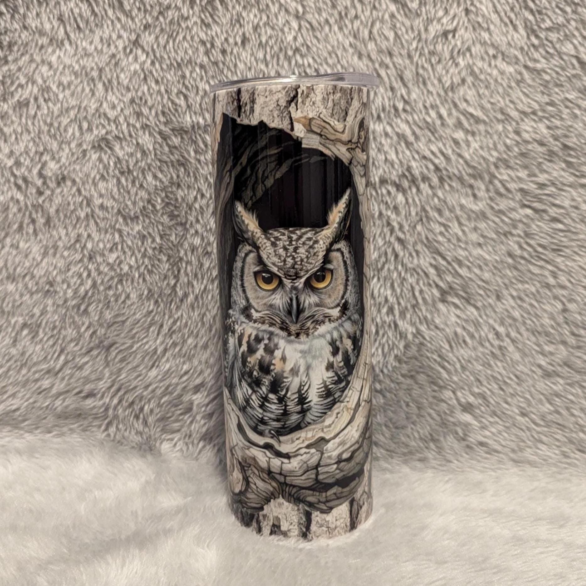 Owl Tumbler 20oz With Reusable Straw, Can Be Personalized