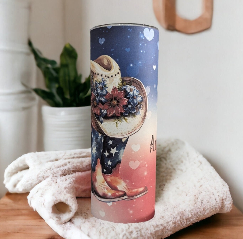 Just An American Girl Tumbler 20oz With Reusable Straw, Can Be Personalized