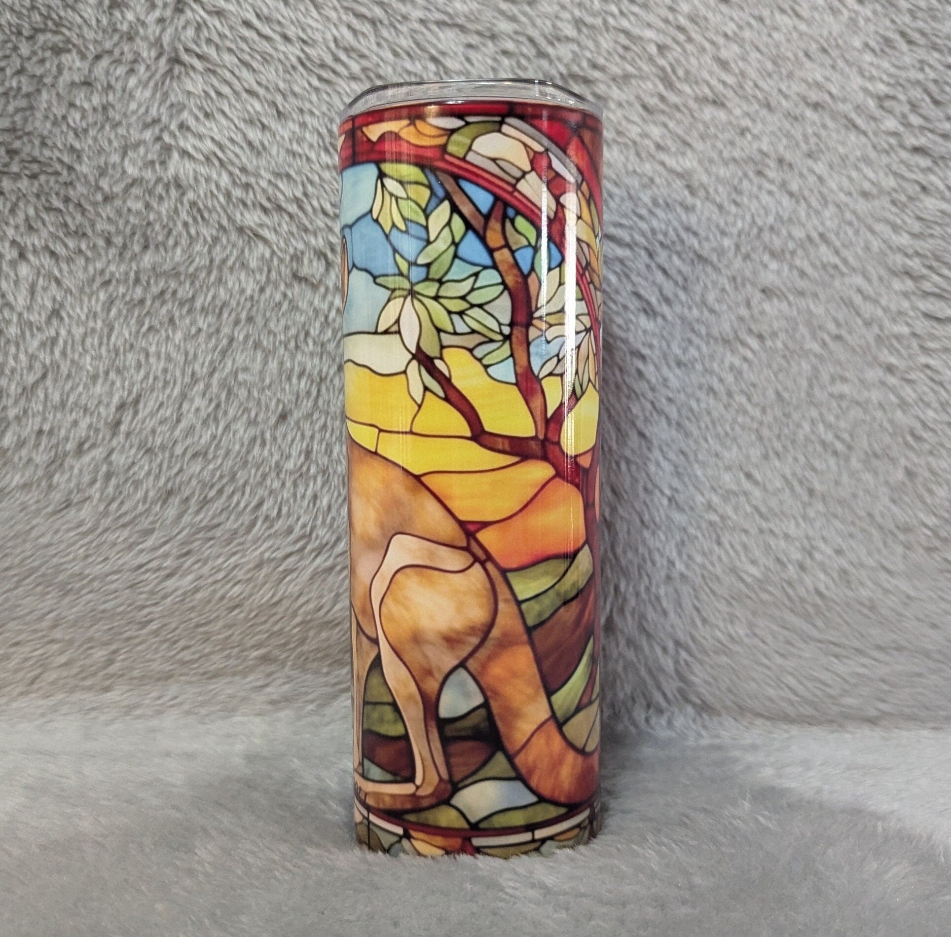 Kangaroo Tumbler with Stained Glass Design 20oz With Reusable Straw, Can Be Personalized
