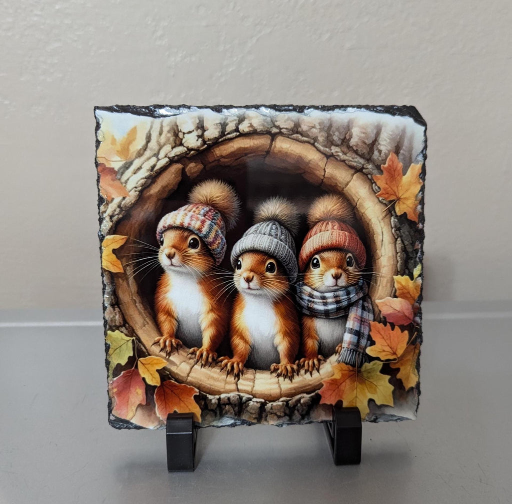 Squirrel Slate Picture With Display Legs