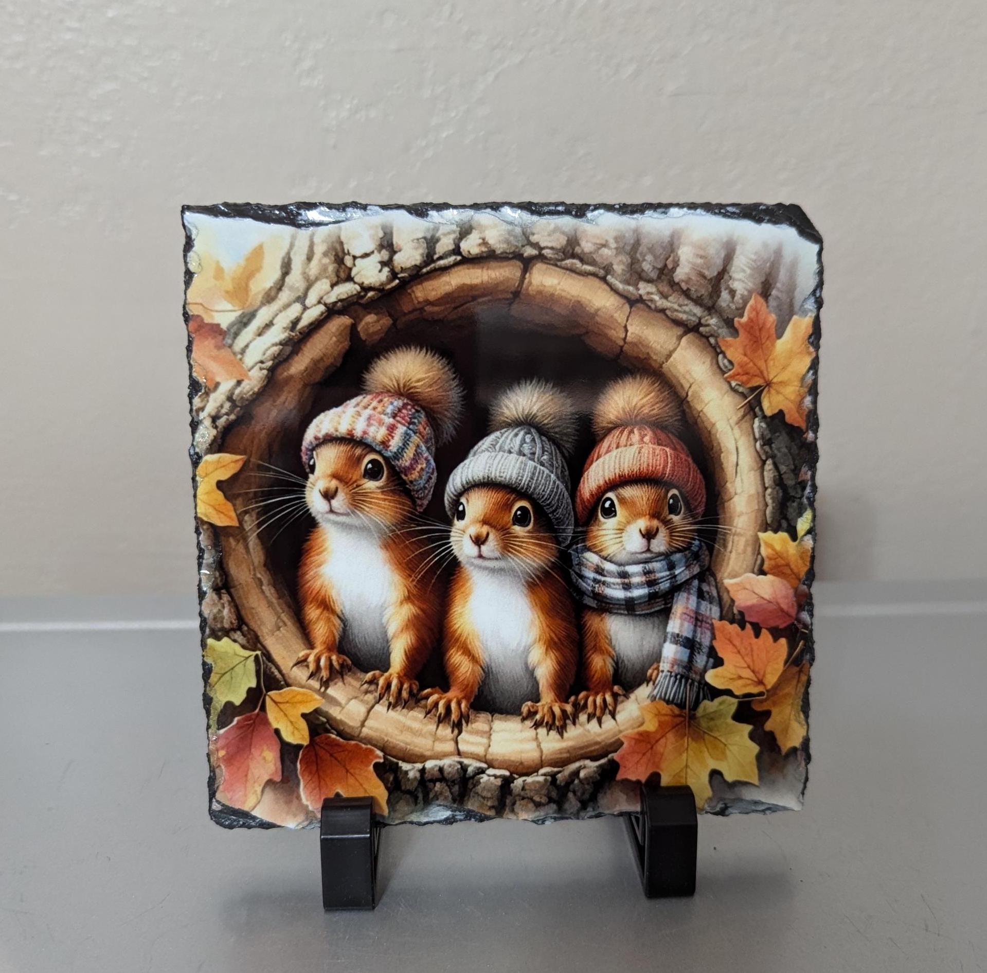 Squirrel Slate Picture With Display Legs