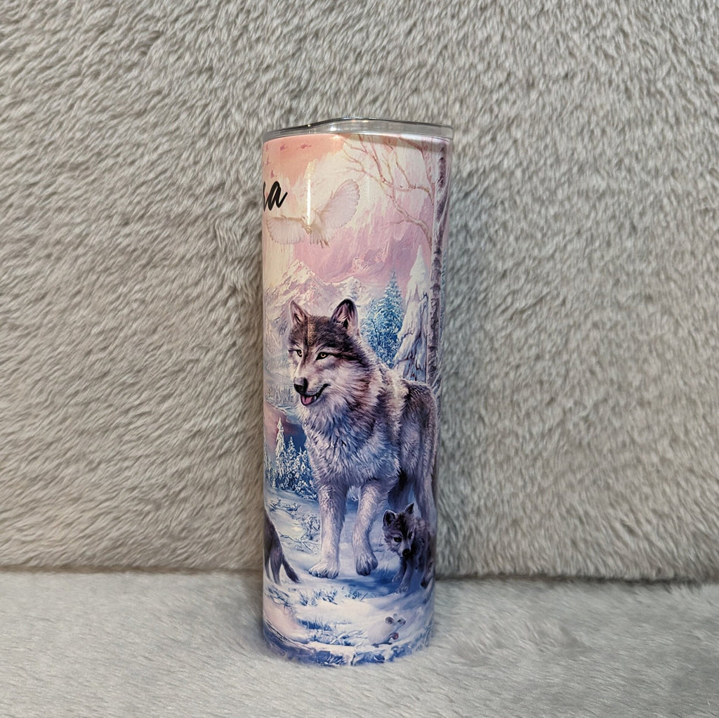 Wolf Family Tumbler 20oz With Reusable Straw, Can Be Personalized