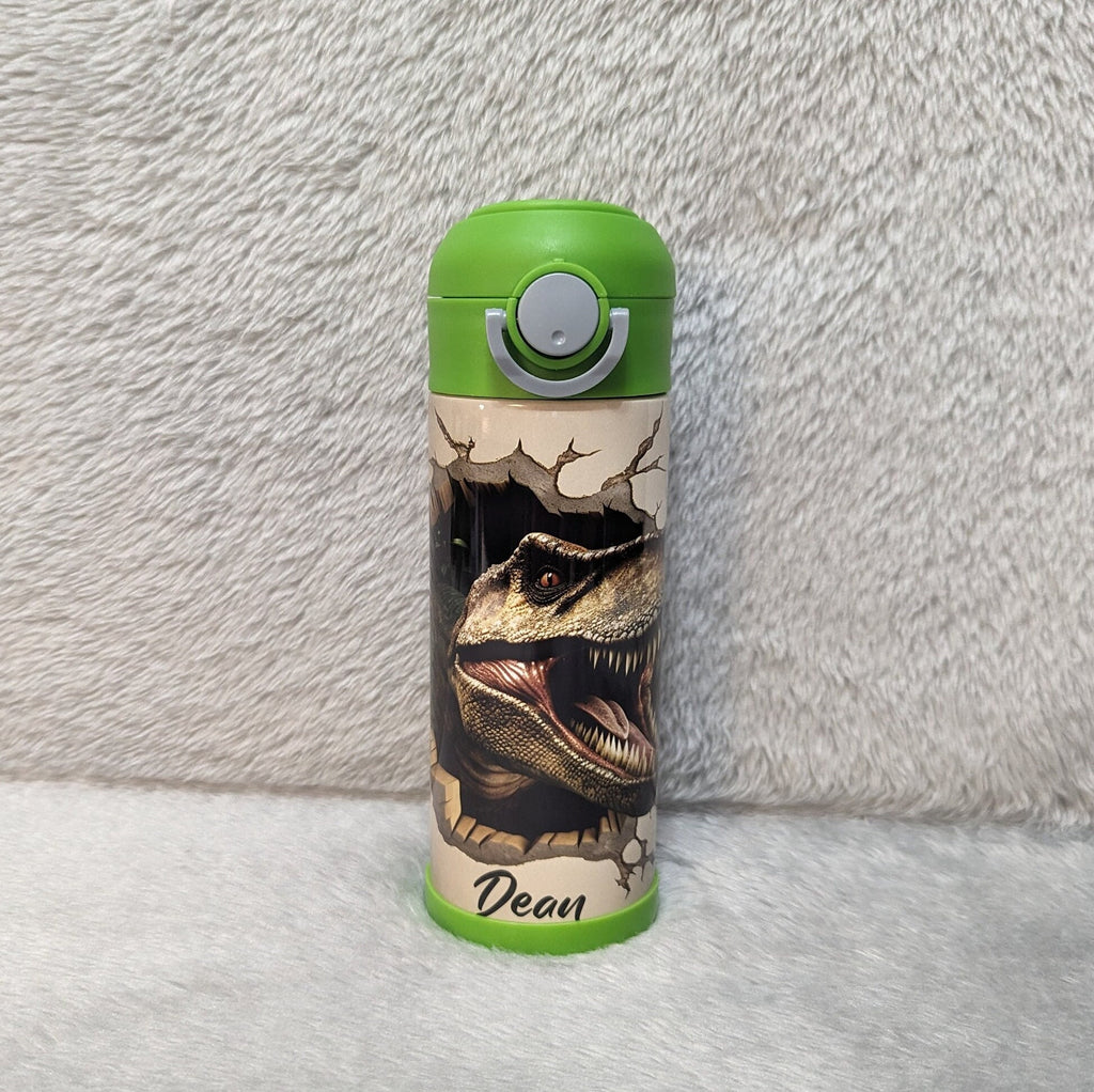 Kids Dinosaur Water Bottle 12oz With Reusable Straw Can Be Personalized