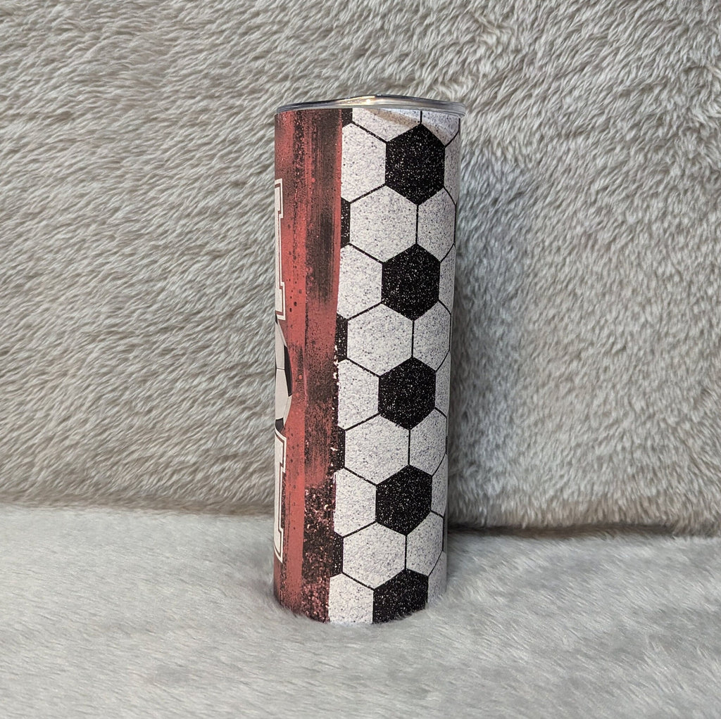 Soccer Mom Tumbler with a Glitter Design 20oz With Reusable Straw