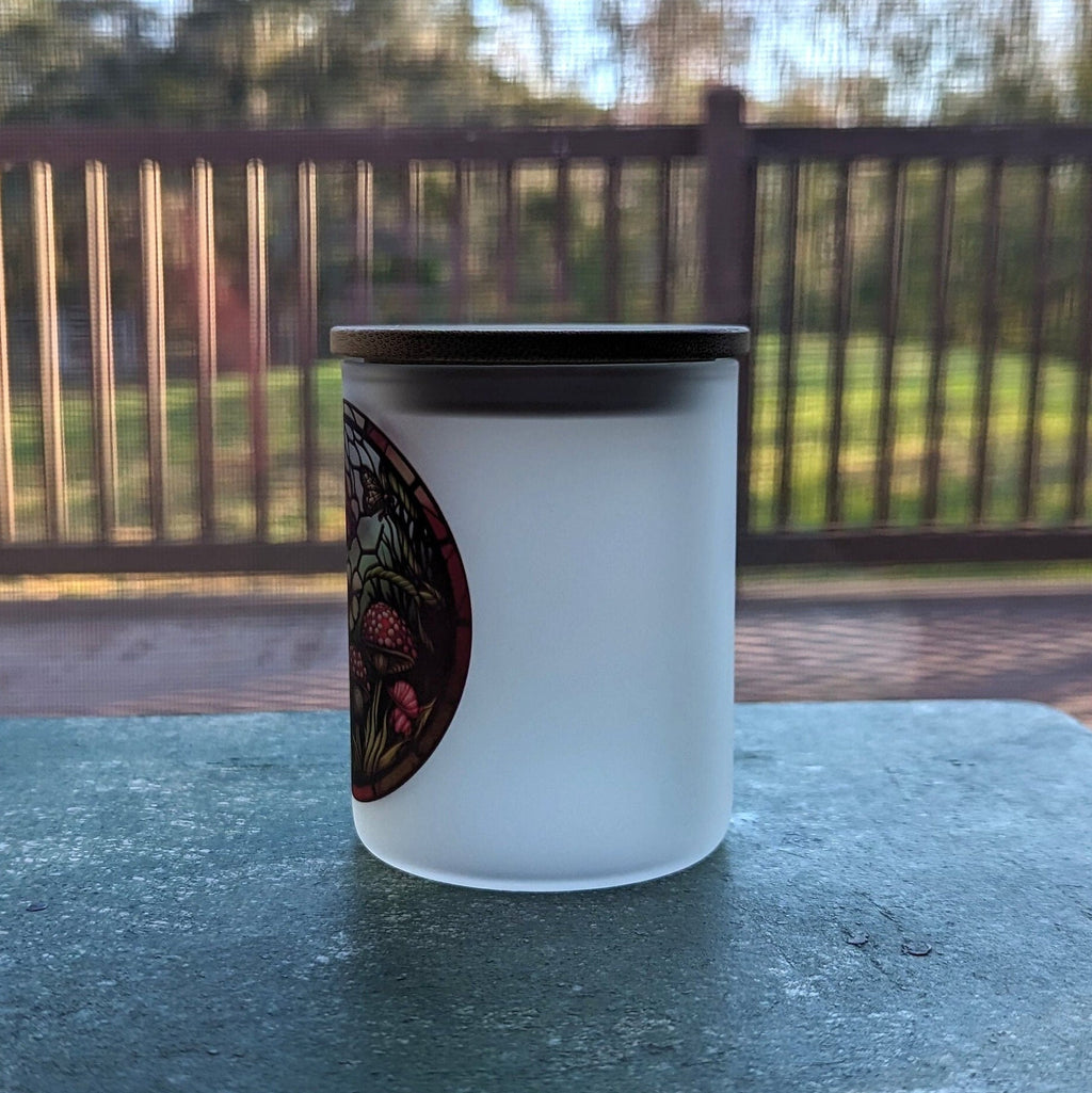 Mushroom Stained Glass Design Candle Holder with Flickering Tea Light