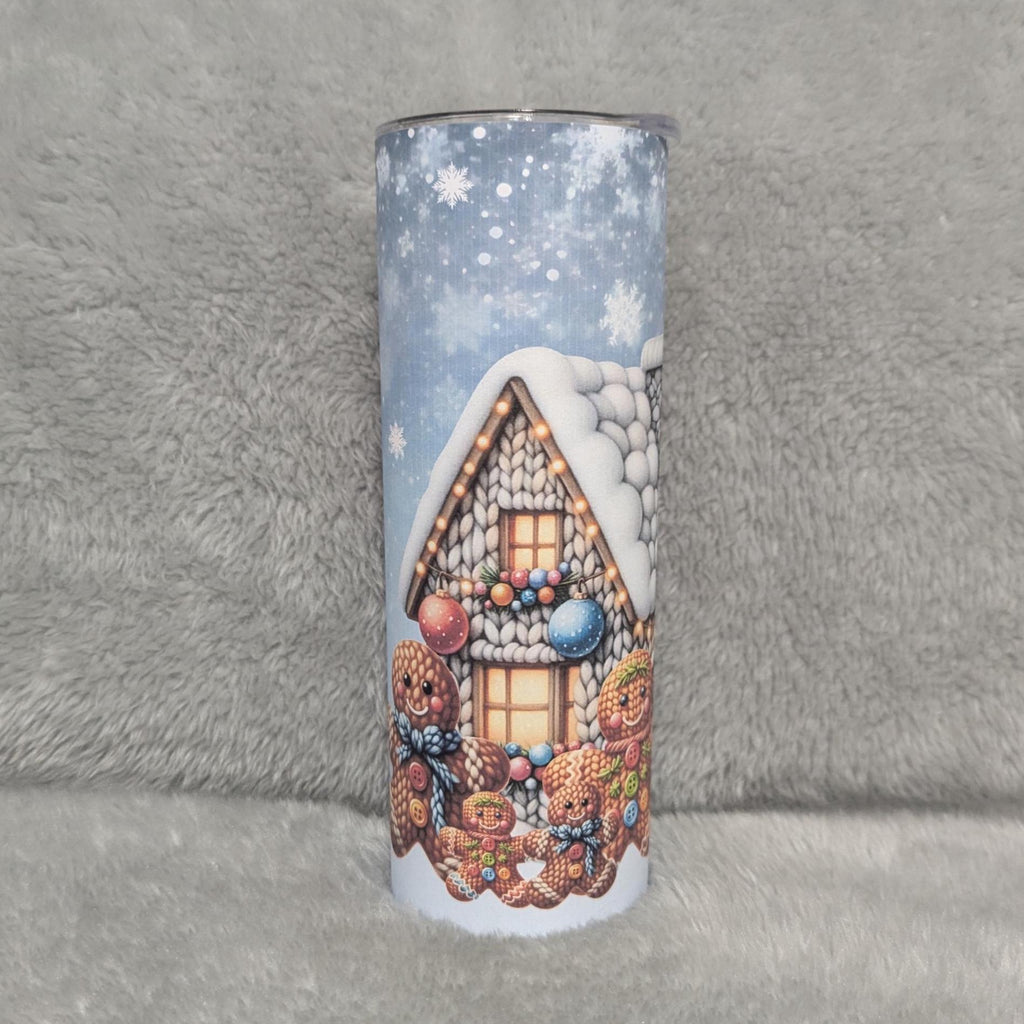 Gingerbread Man Tumbler With A Faux Yarn Design 20oz With Reusable Straw, Can Be Personalized