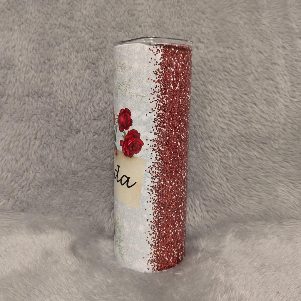 Red Rose Tumbler 20oz With Reusable Straw, Can Be Personalized
