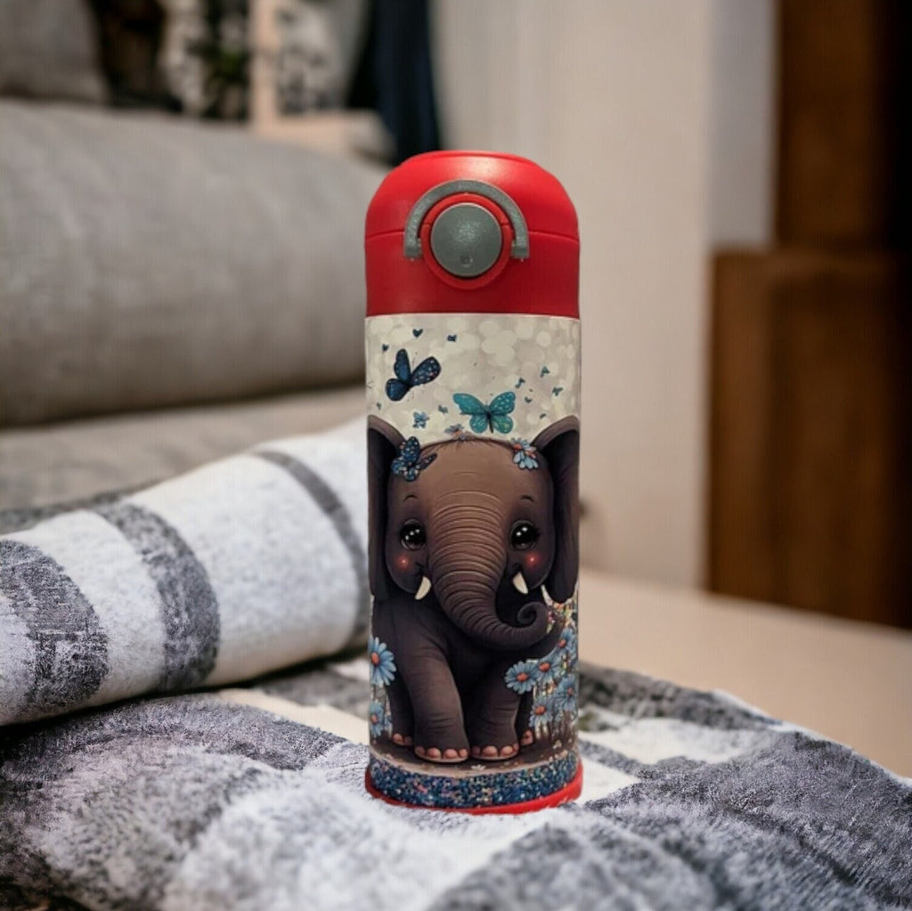 Kids Elephant Water Bottle 12oz With Reusable Straw Can Be Personalized